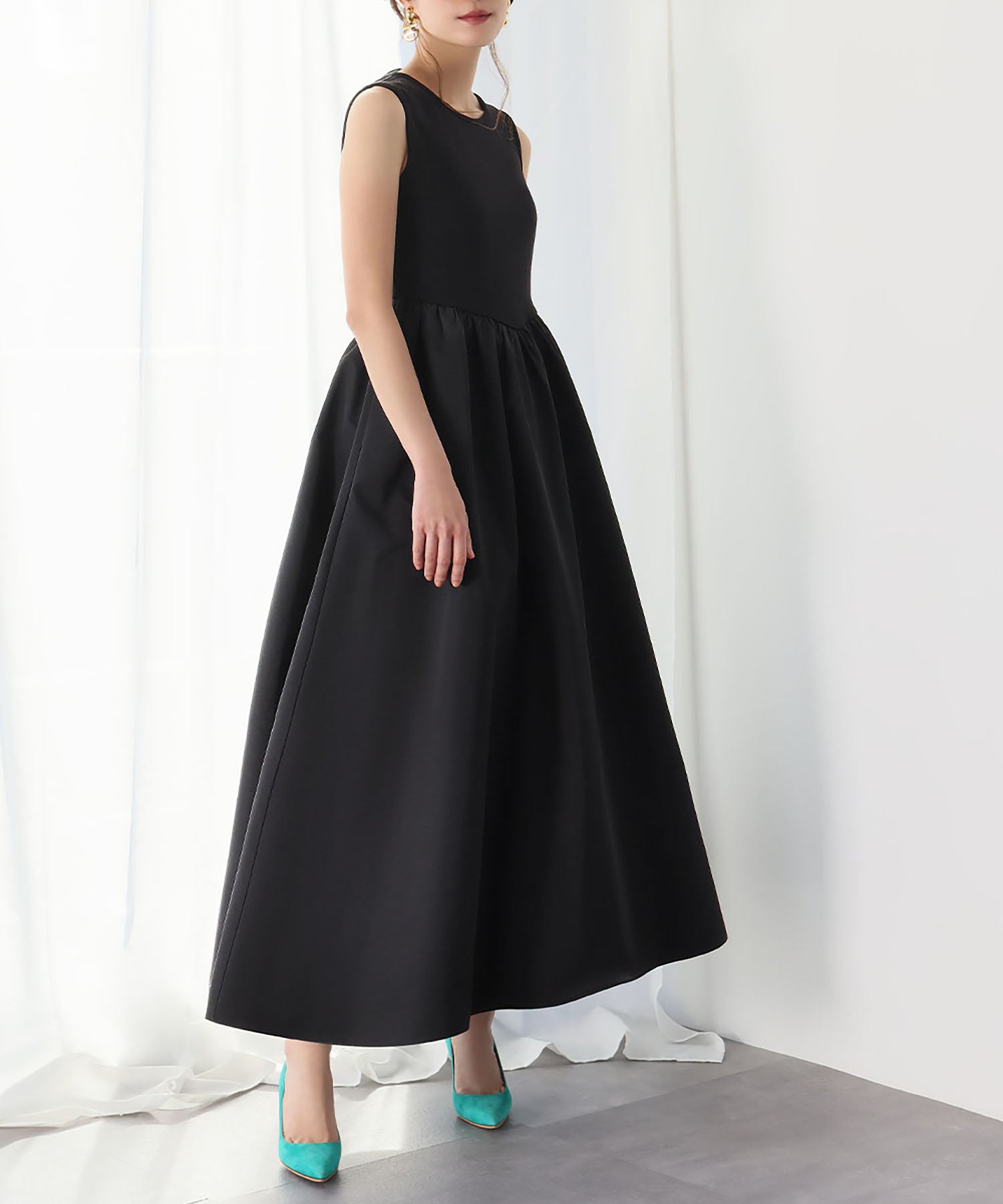ELFRANK ELFRANK Mixed Material Docking Flare Long Dress 【Washable】