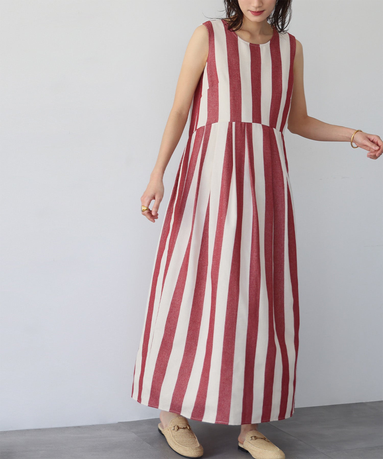 ELFRANK ELFRANK Stripe Sleeveless Long Dress 【Washable】