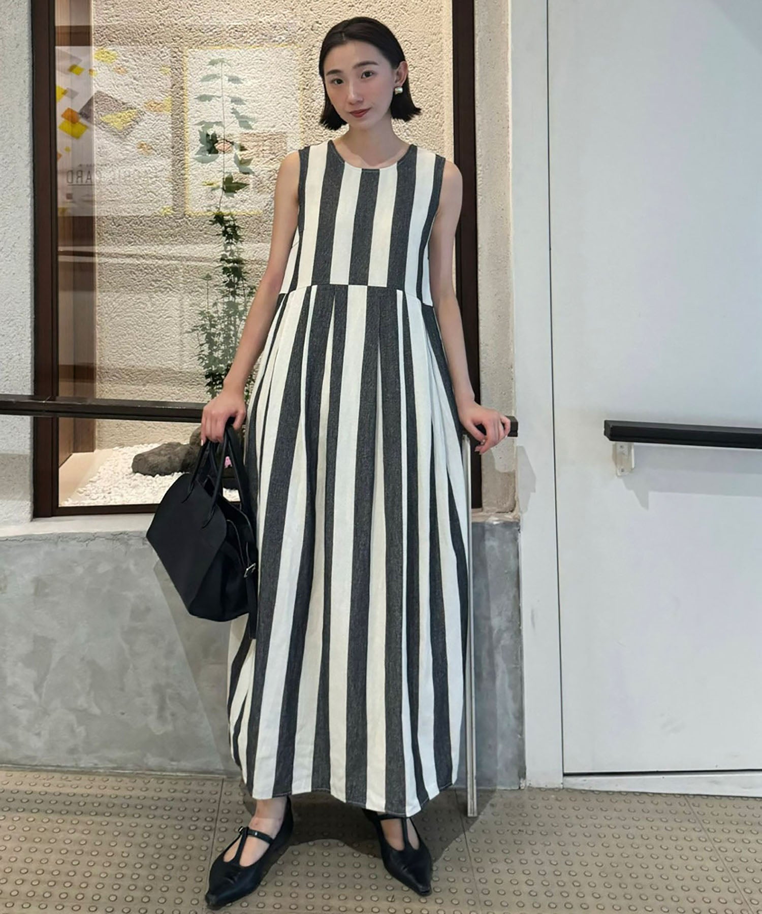 エルフランク ELFRANK ストライプノースリーブロングワンピース【洗える】