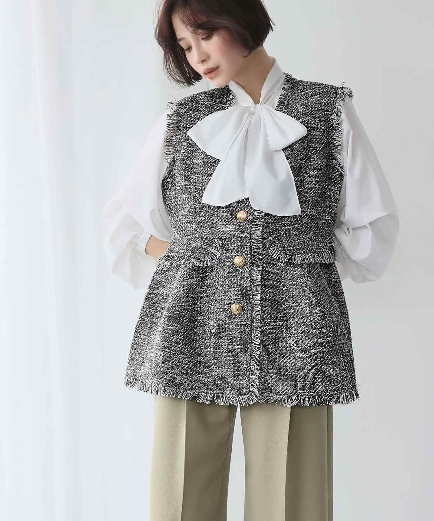 ELFRANK ELFRANK 佩普拉姆呢子流蘇背心