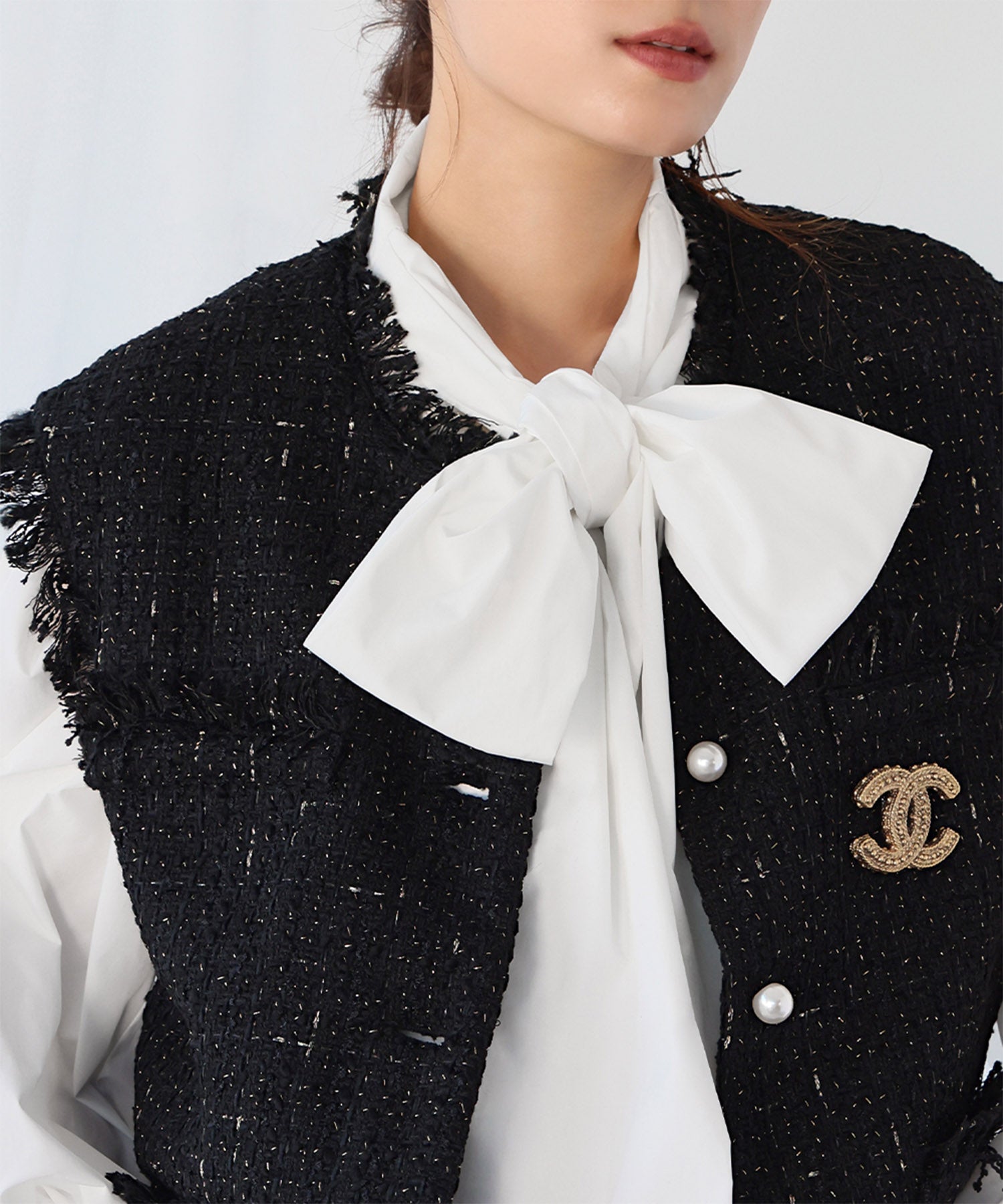 ELFRANK ELFRANK Pearl Button Tweed Fringe Vest