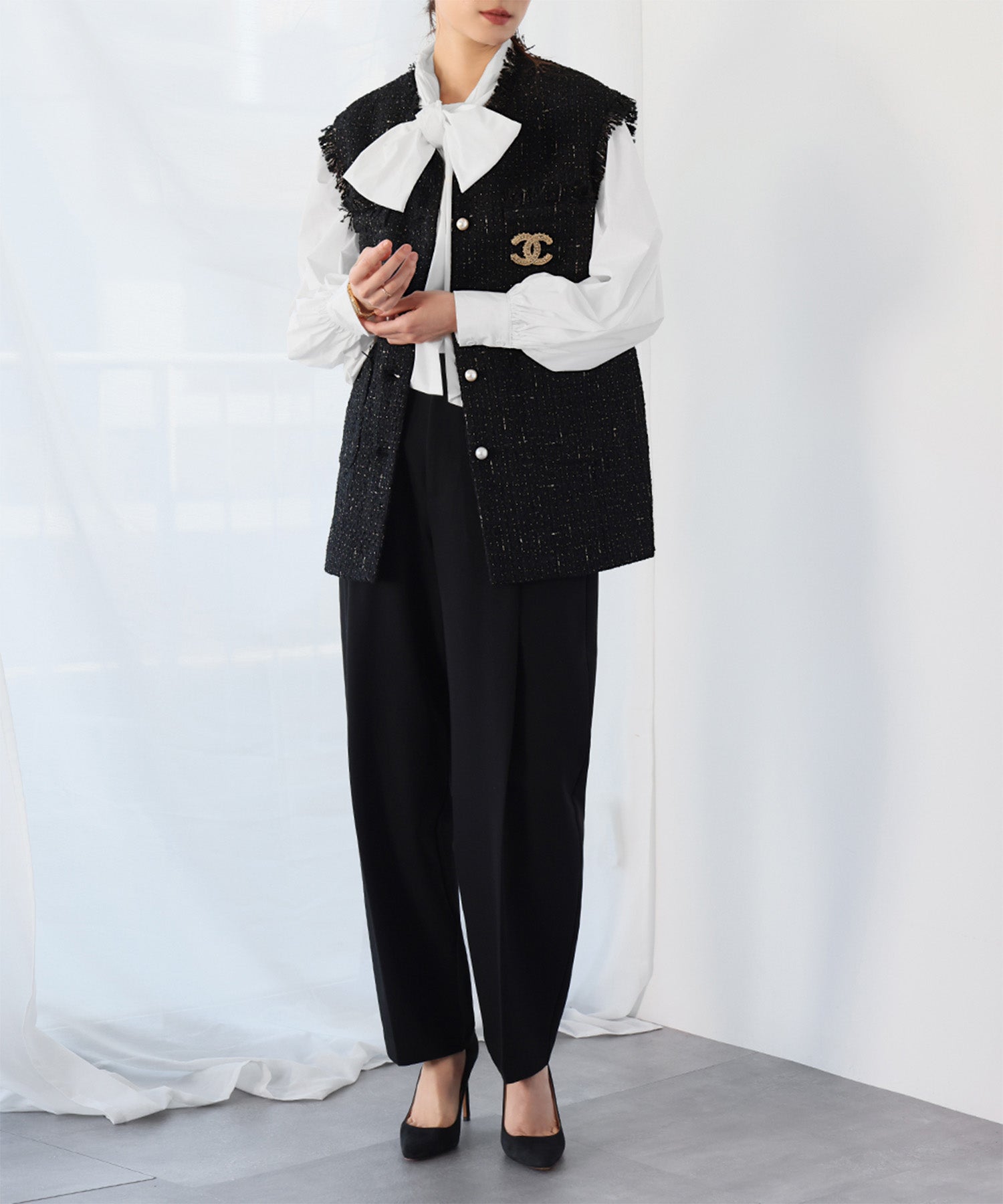 ELFRANK ELFRANK Pearl Button Tweed Fringe Vest