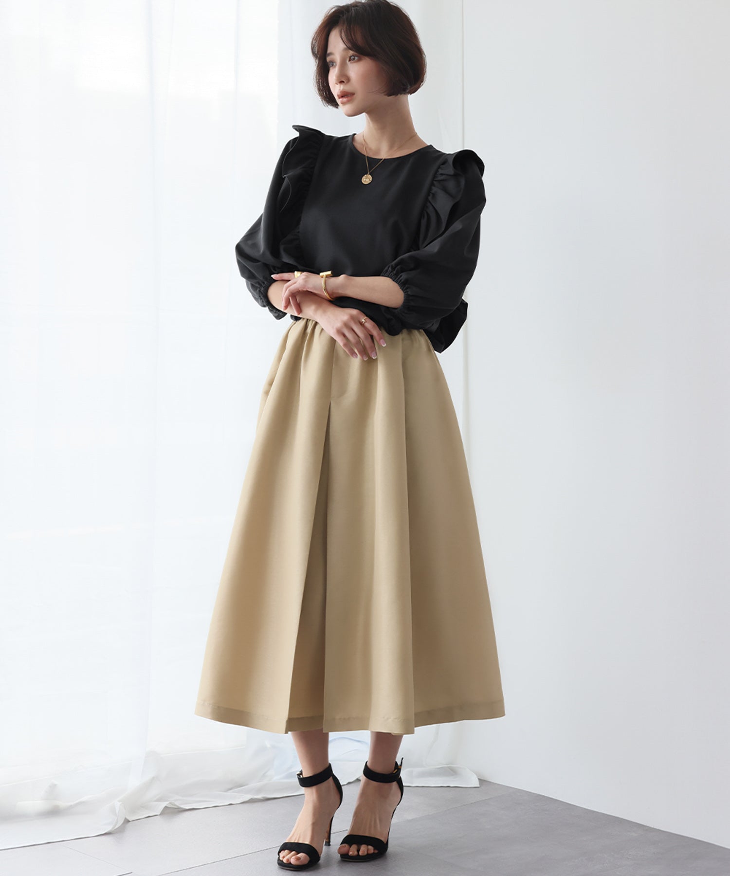 エルフランク ELFRANK タックフレアAラインスカート【洗える】