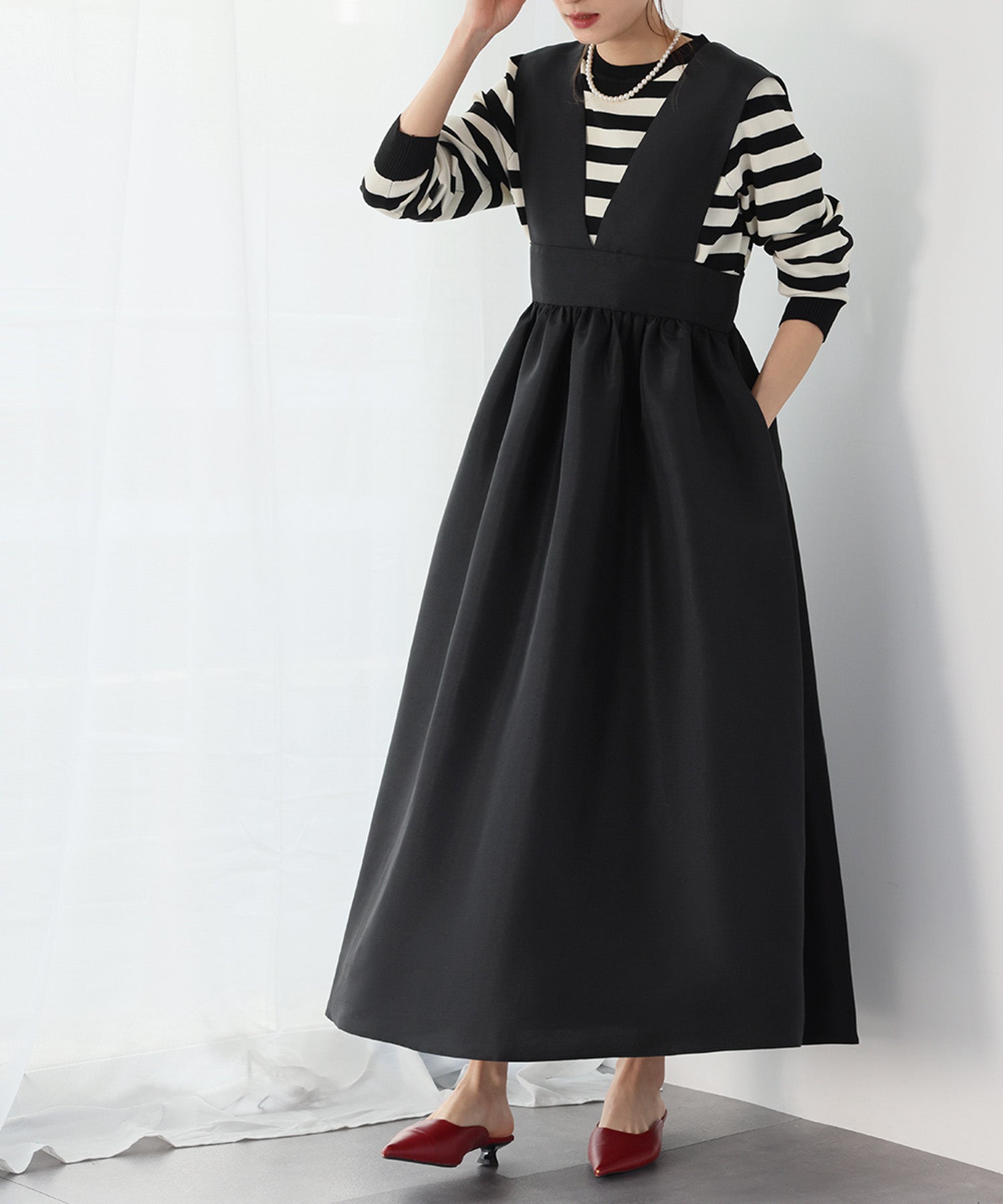 ELFRANK ELFRANK Gathered Flare Jumper Skirt 【Washable】