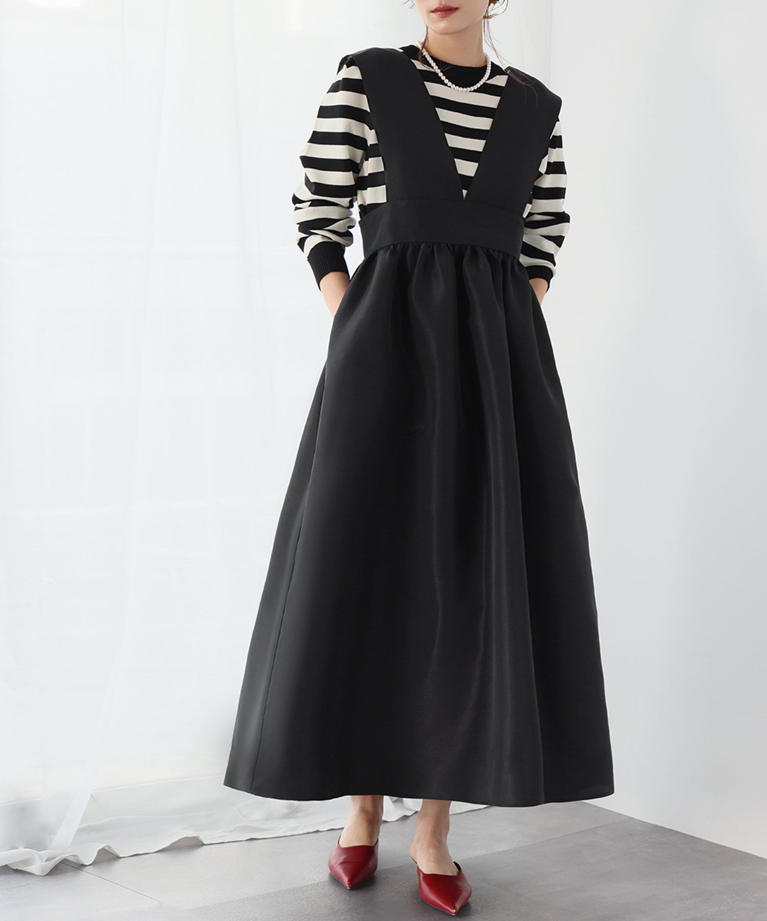 ELFRANK ELFRANK Gathered Flare Jumper Skirt 【Washable】