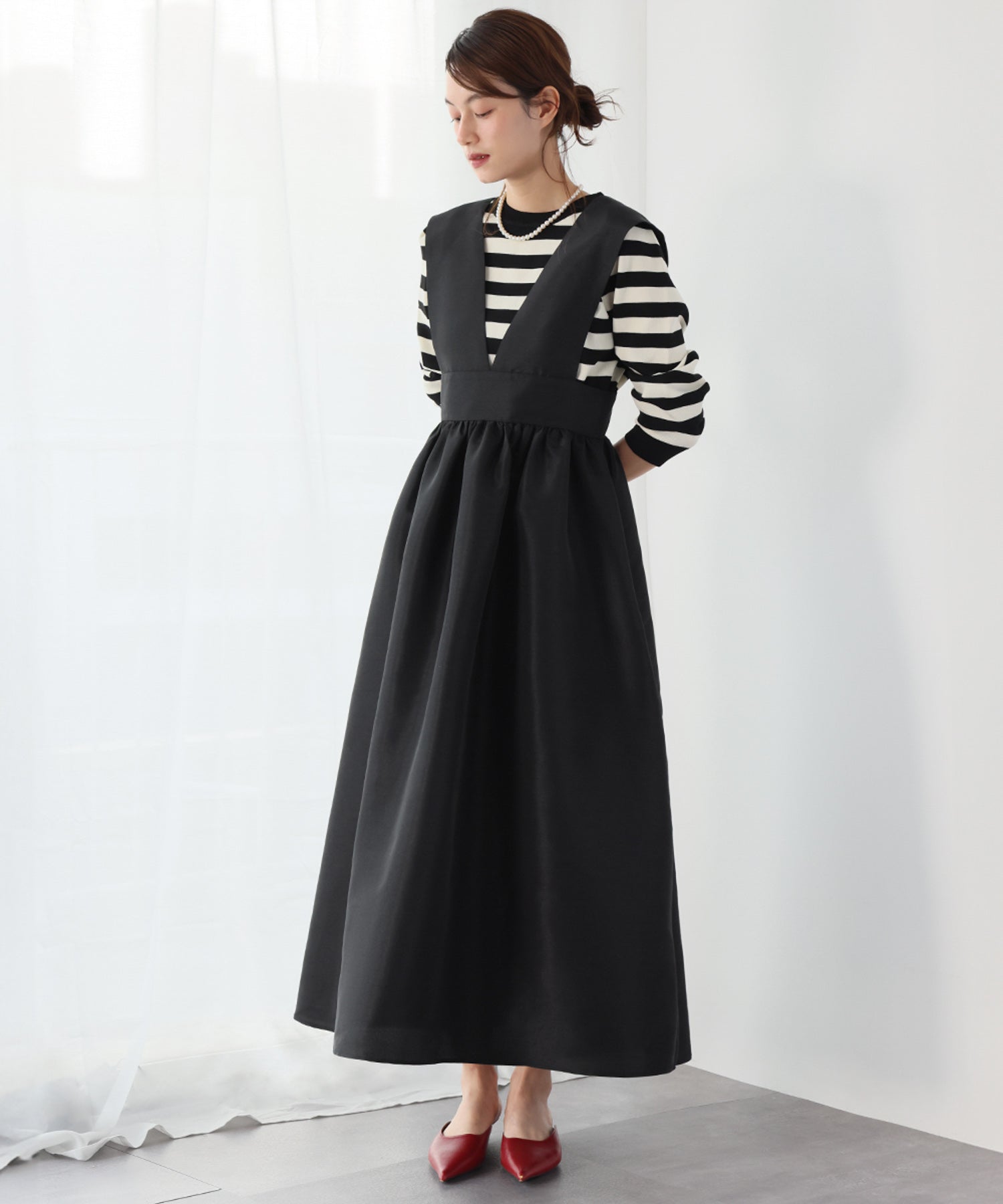 ELFRANK ELFRANK Gathered Flare Jumper Skirt 【Washable】