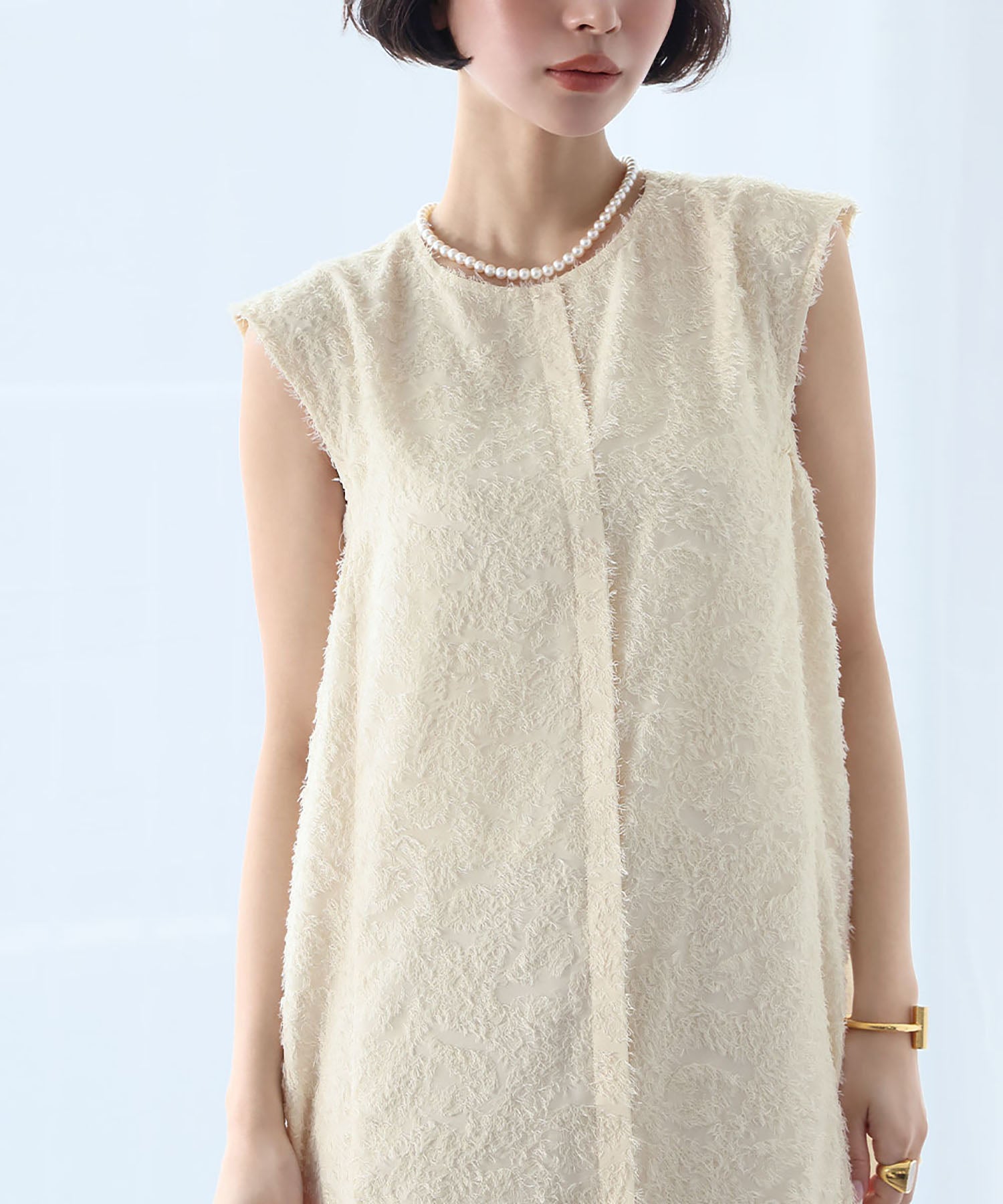ELFRANK ELFRANK Fringe Cut Jacquard French Sleeve Cocoon Dress