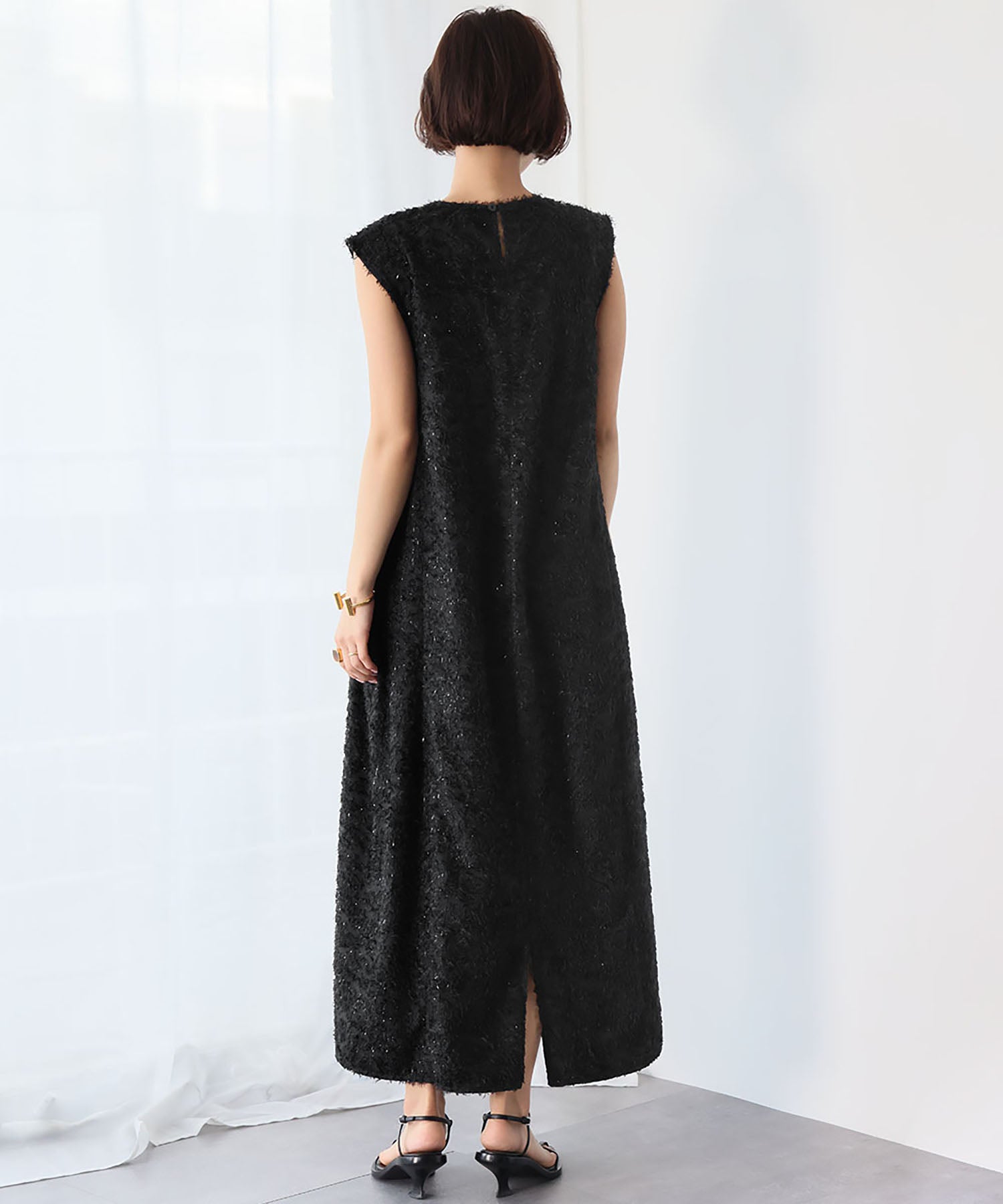 ELFRANK ELFRANK Fringe Cut Jacquard French Sleeve Cocoon Dress