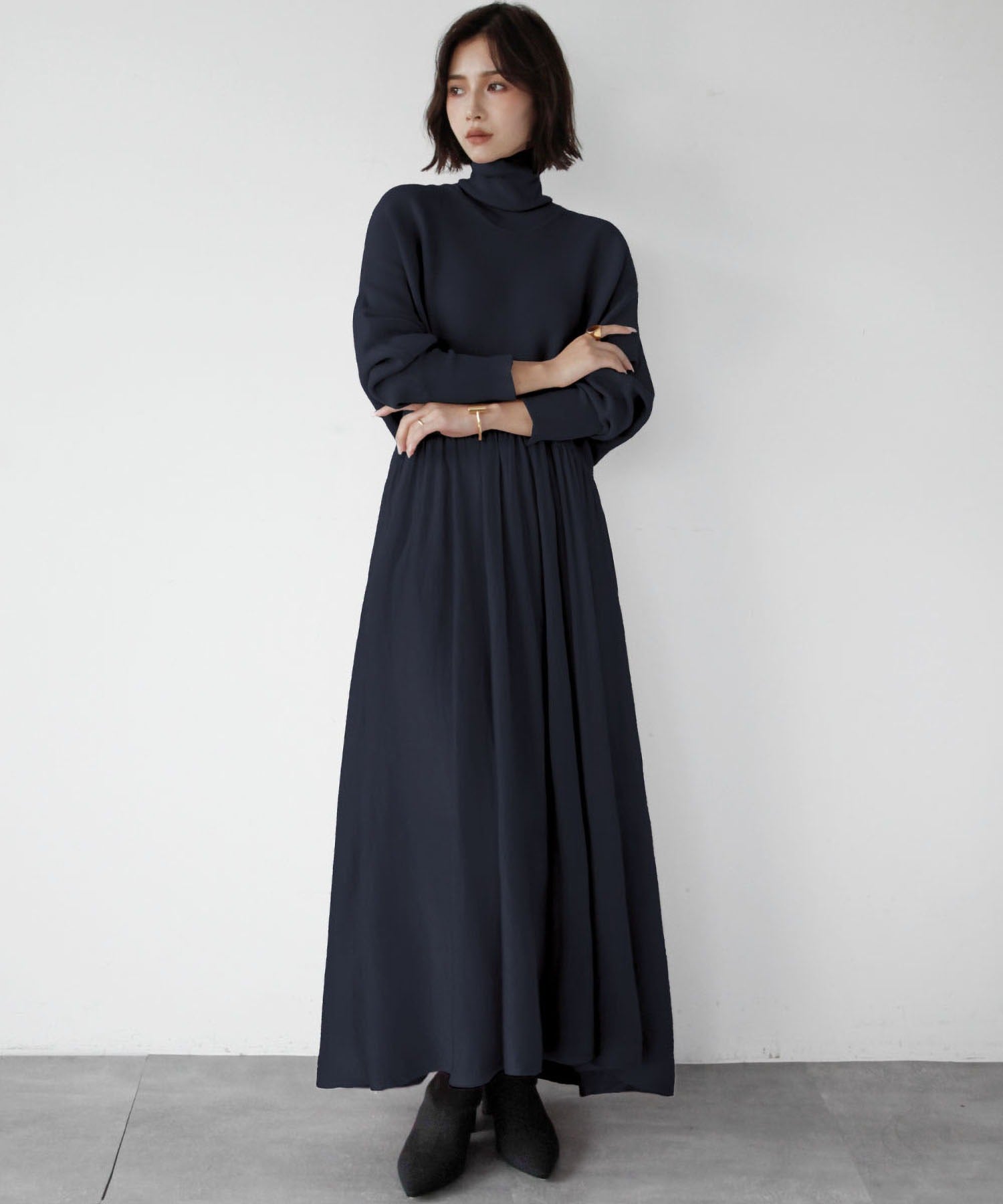 エルフランク ELFRANK タートルネック ロング ニット ワンピース （ネイビー） ネイビー