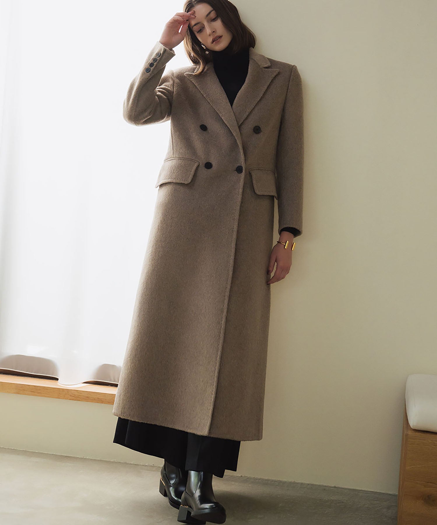 エルフランク ELFRANK 【ウール100％】ダブルブレスト ロング丈 チェスターコート （モカ） モカ