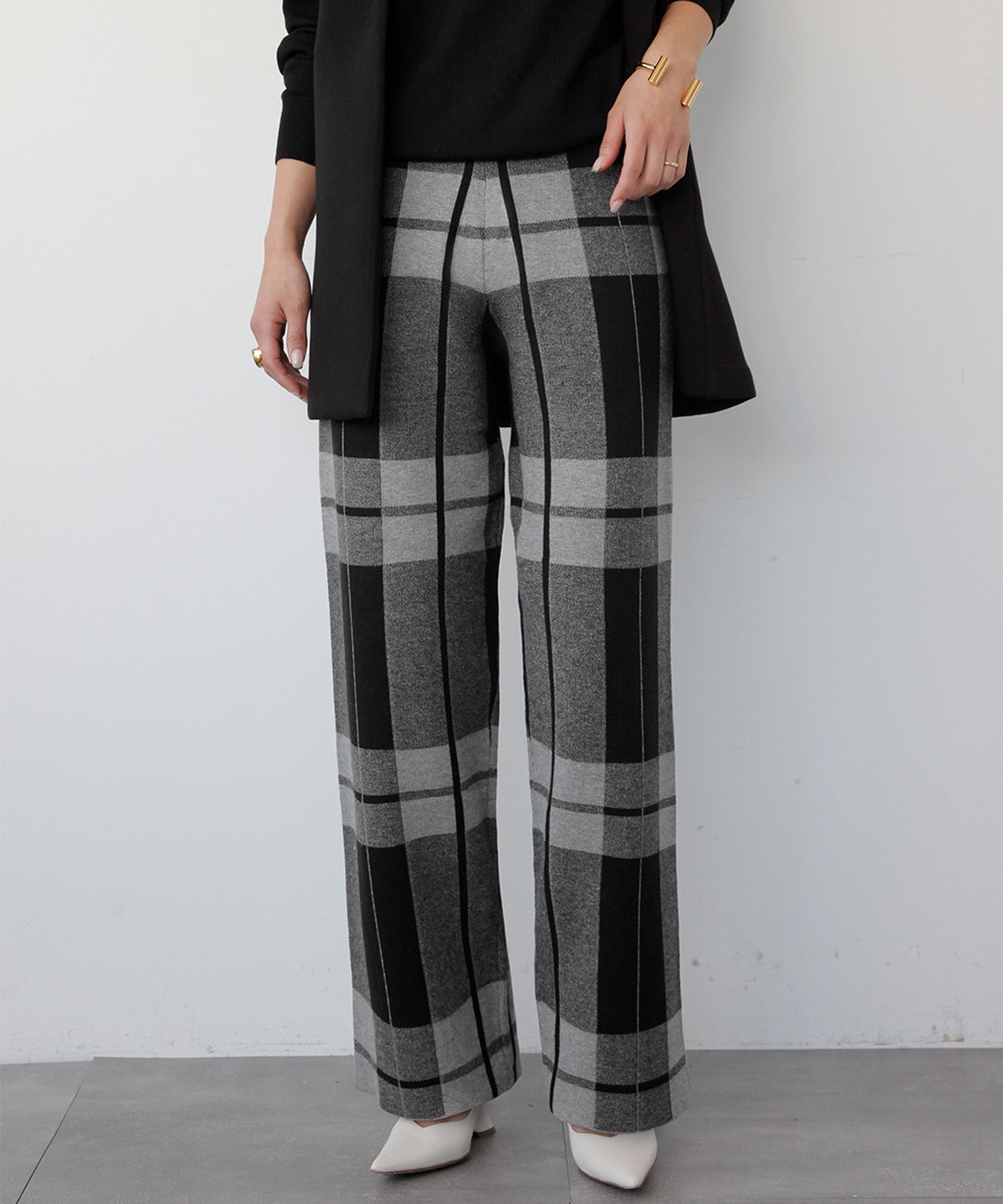 エルフランク ELFRANK チェックニットワイドパンツ （グレーミックス） グレーミックス