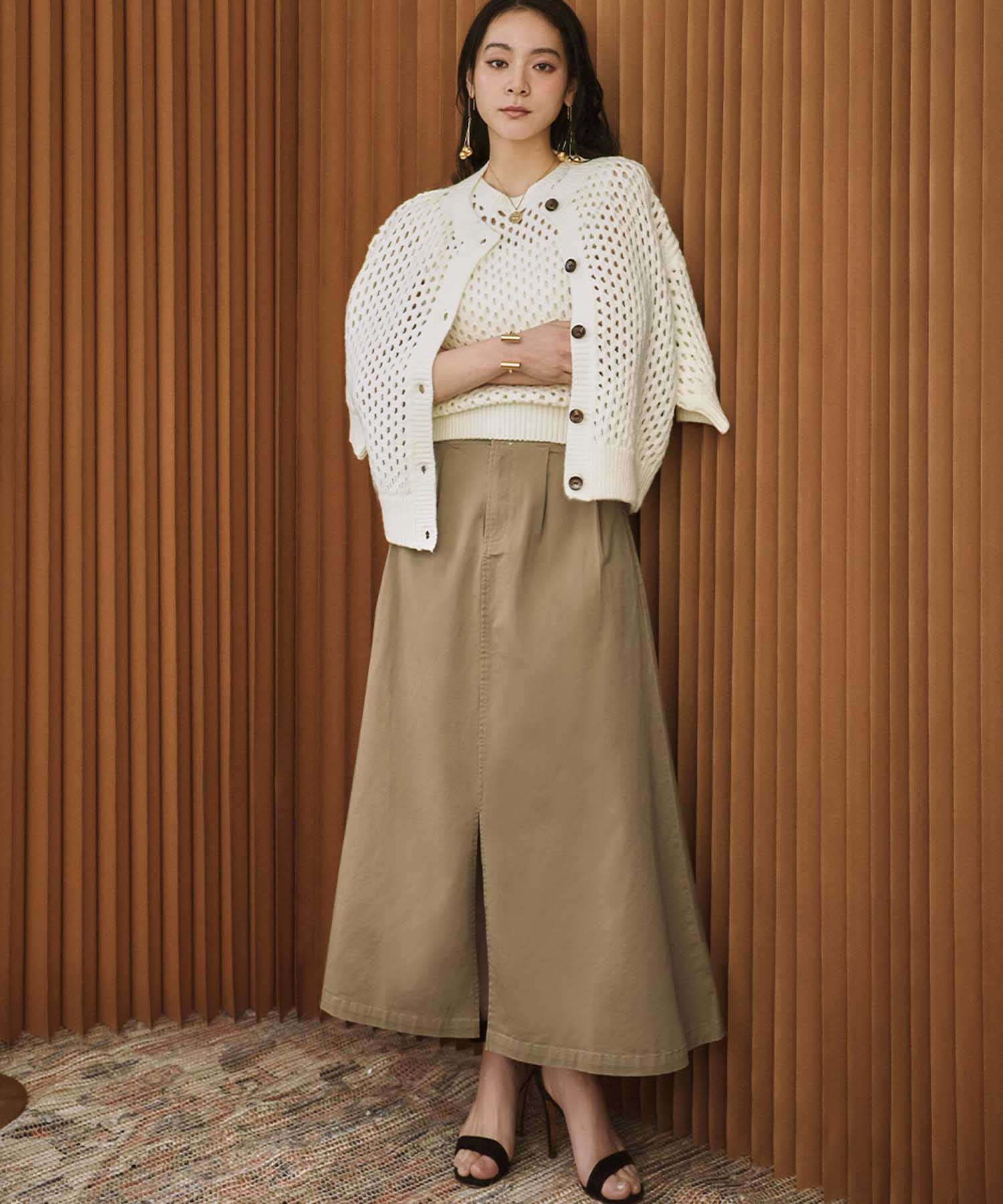 エルフランク ELFRANK 綿混 センタースリット Aラインスカート ロング （モカ） モカ
