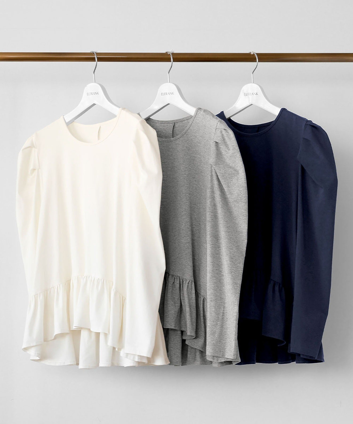 エルフランク ELFRANK 裾フレア切り替えパワーショルダーカットソー【洗える】