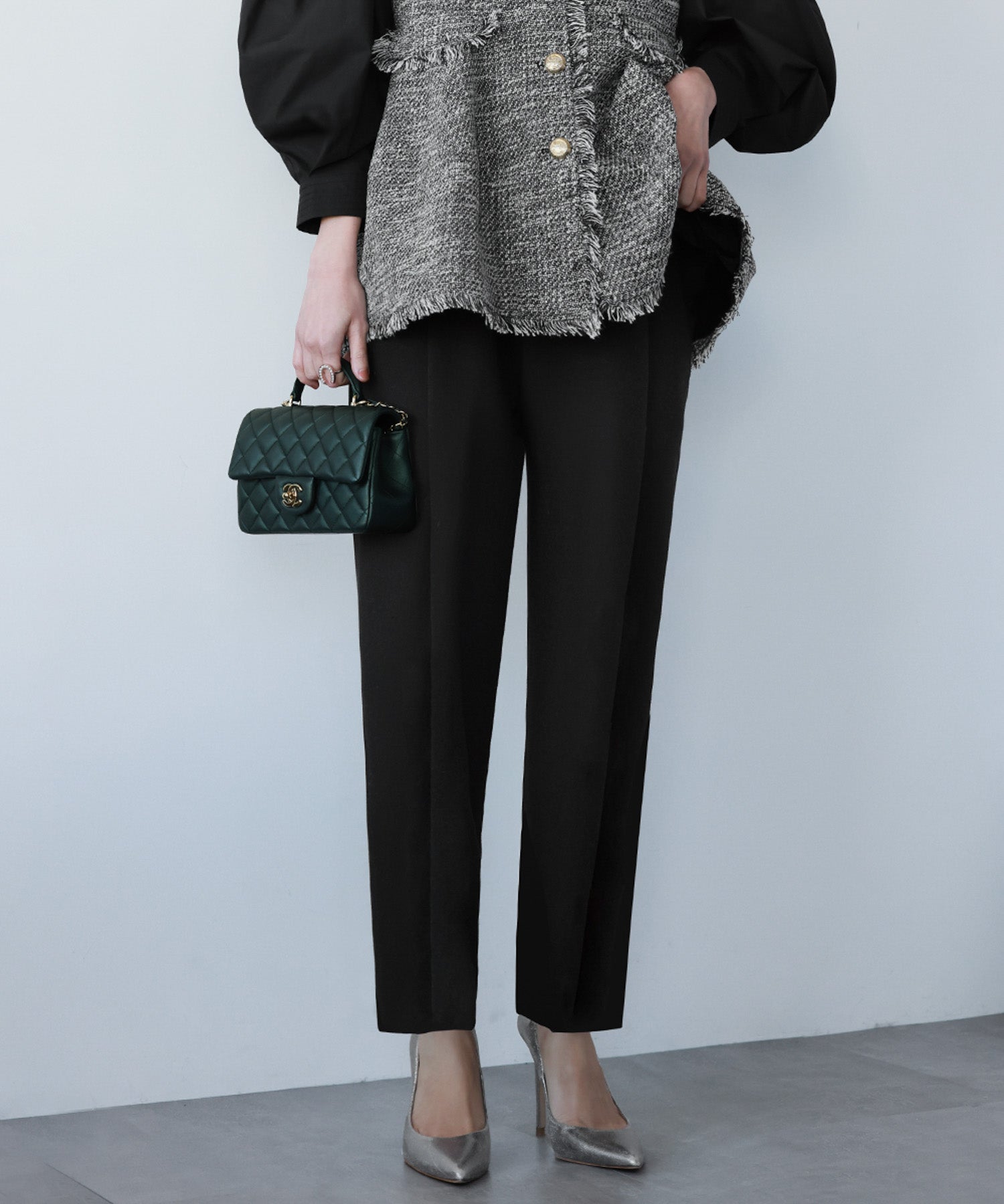 Elfrank Elfrank Center Press Pack高腰錐形褲子[洗滌]