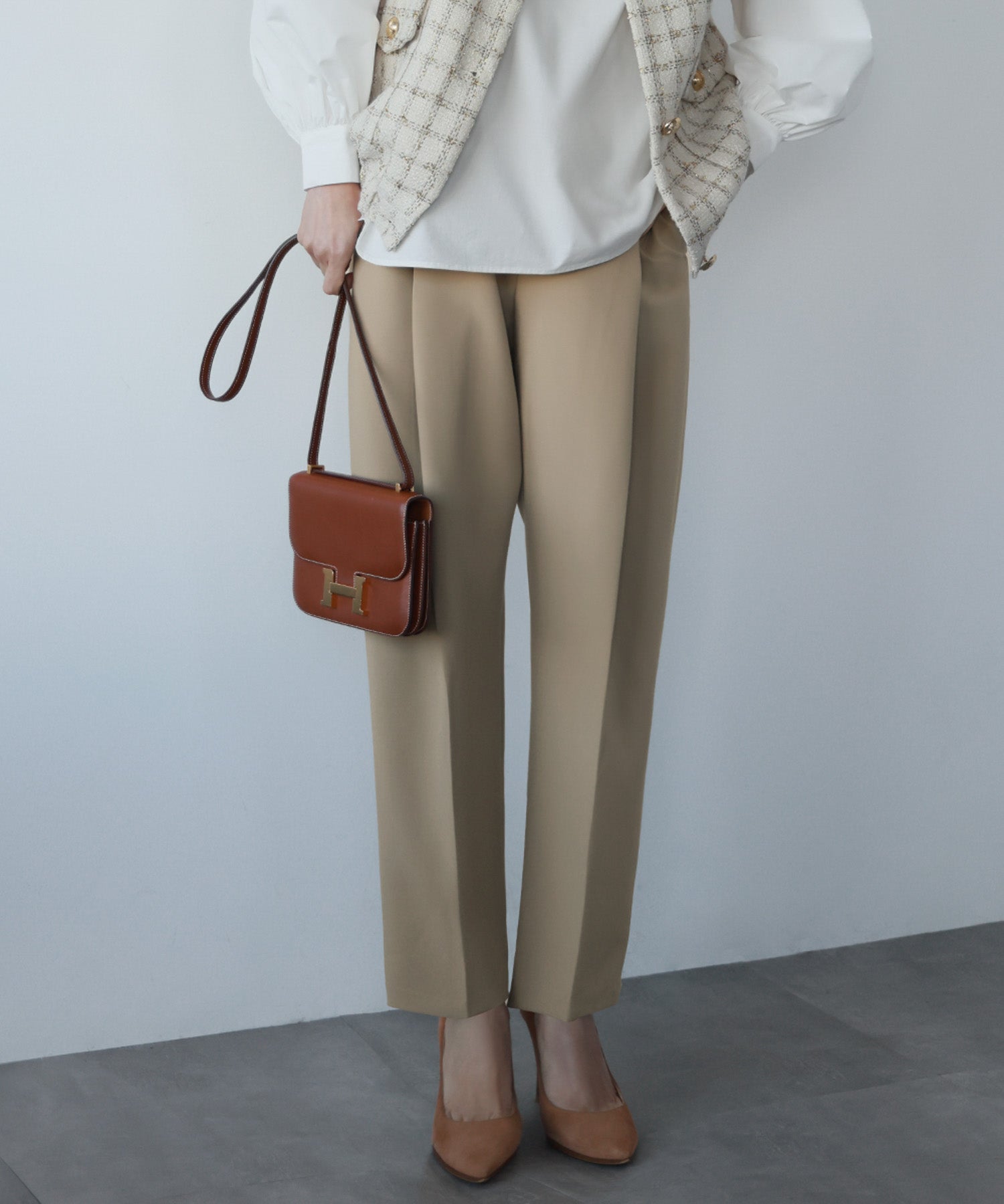 Elfrank Elfrank Center Press Pack高腰錐形褲子[洗滌]