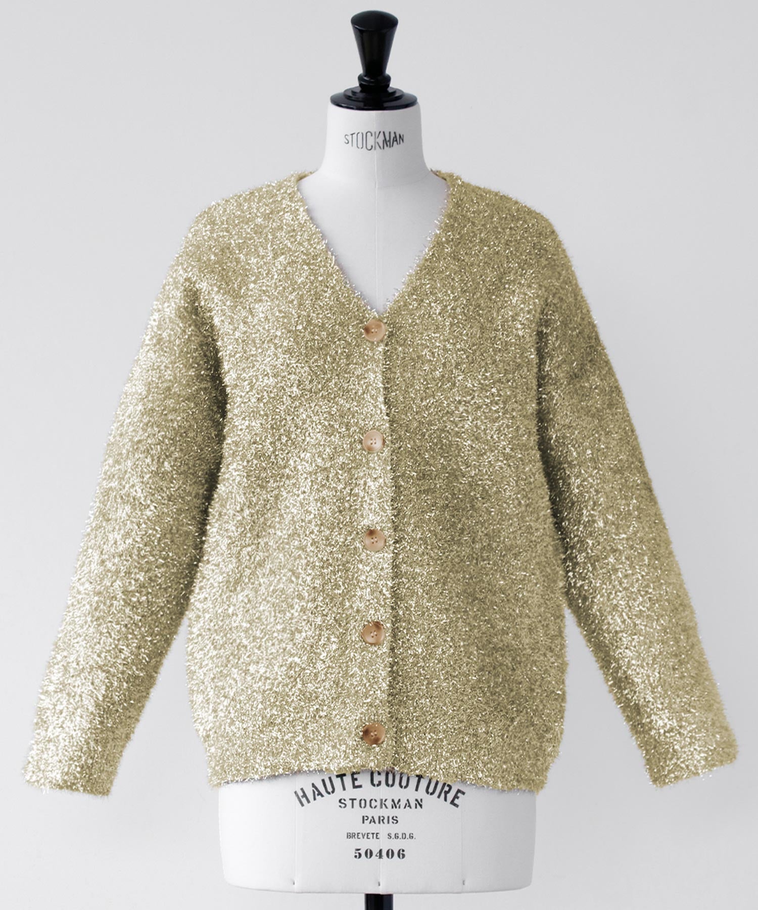 エルフランク ELFRANK ラメニットジャガード編みVネックカーディガン （ゴールド） ゴールド