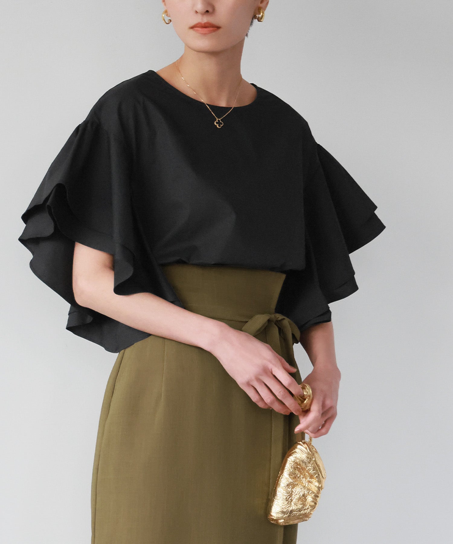 ELFRANK Flare Sleeve Drop Shoulder Blouse 【100% Cotton】【Washable】