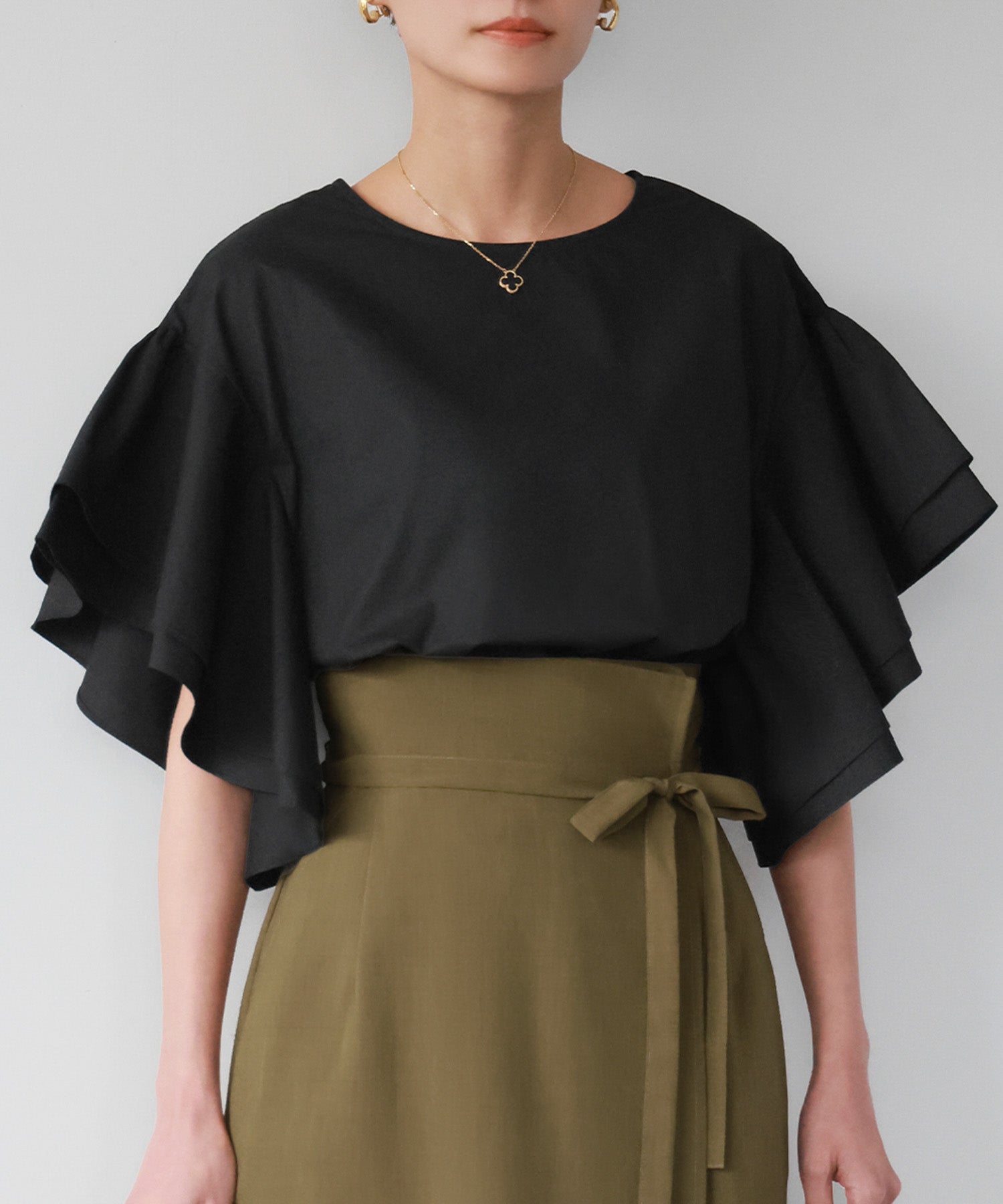 ELFRANK Flare Sleeve Drop Shoulder Blouse 【100% Cotton】【Washable】