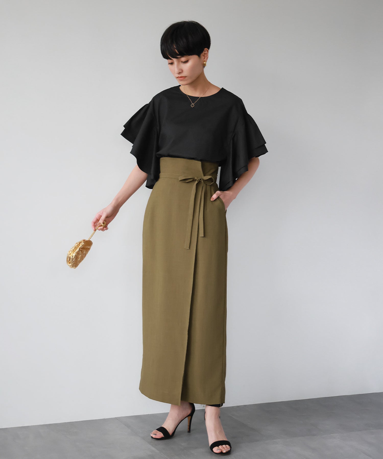 ELFRANK Flare Sleeve Drop Shoulder Blouse 【100% Cotton】【Washable】
