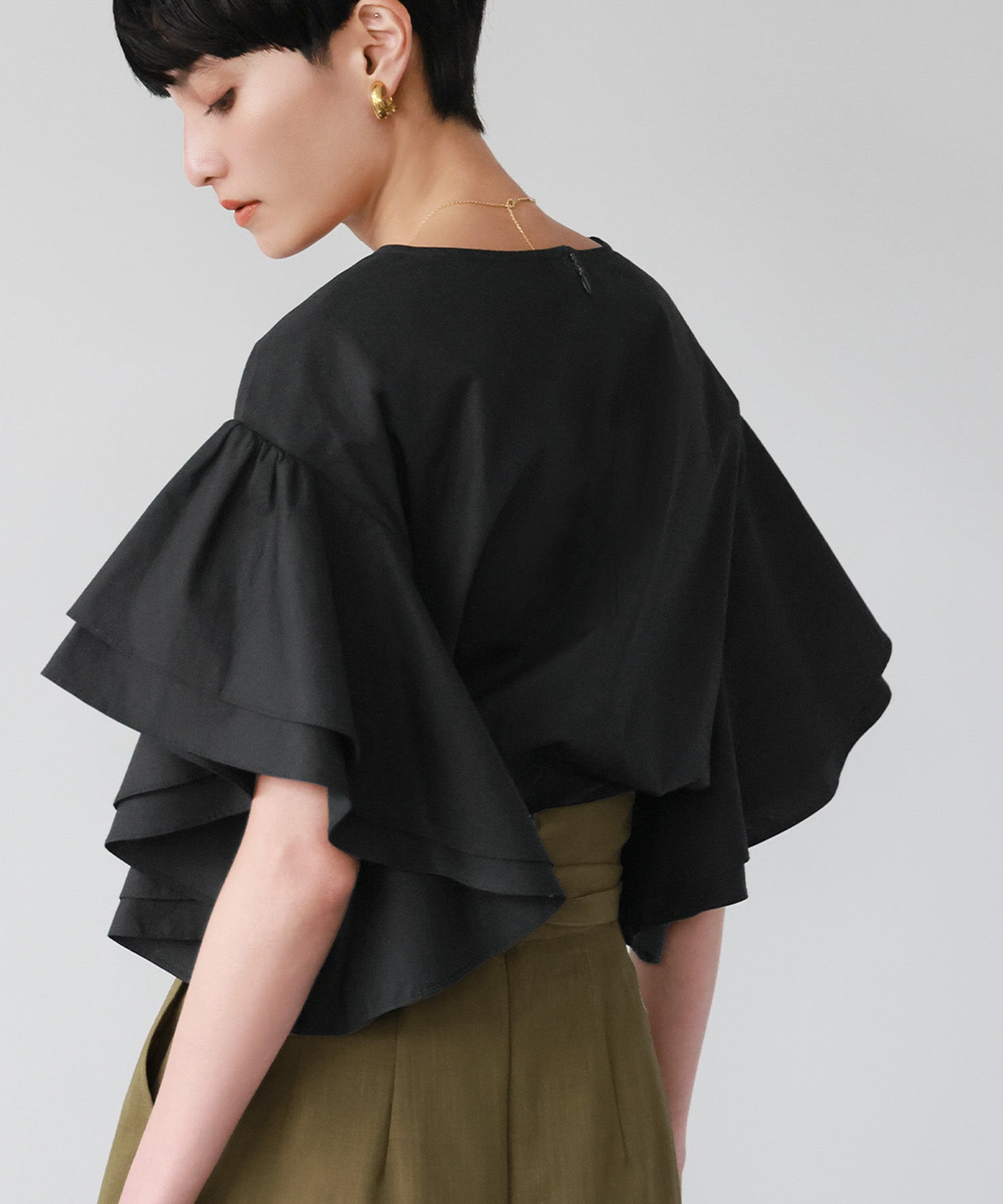 ELFRANK Flare Sleeve Drop Shoulder Blouse 【100% Cotton】【Washable】