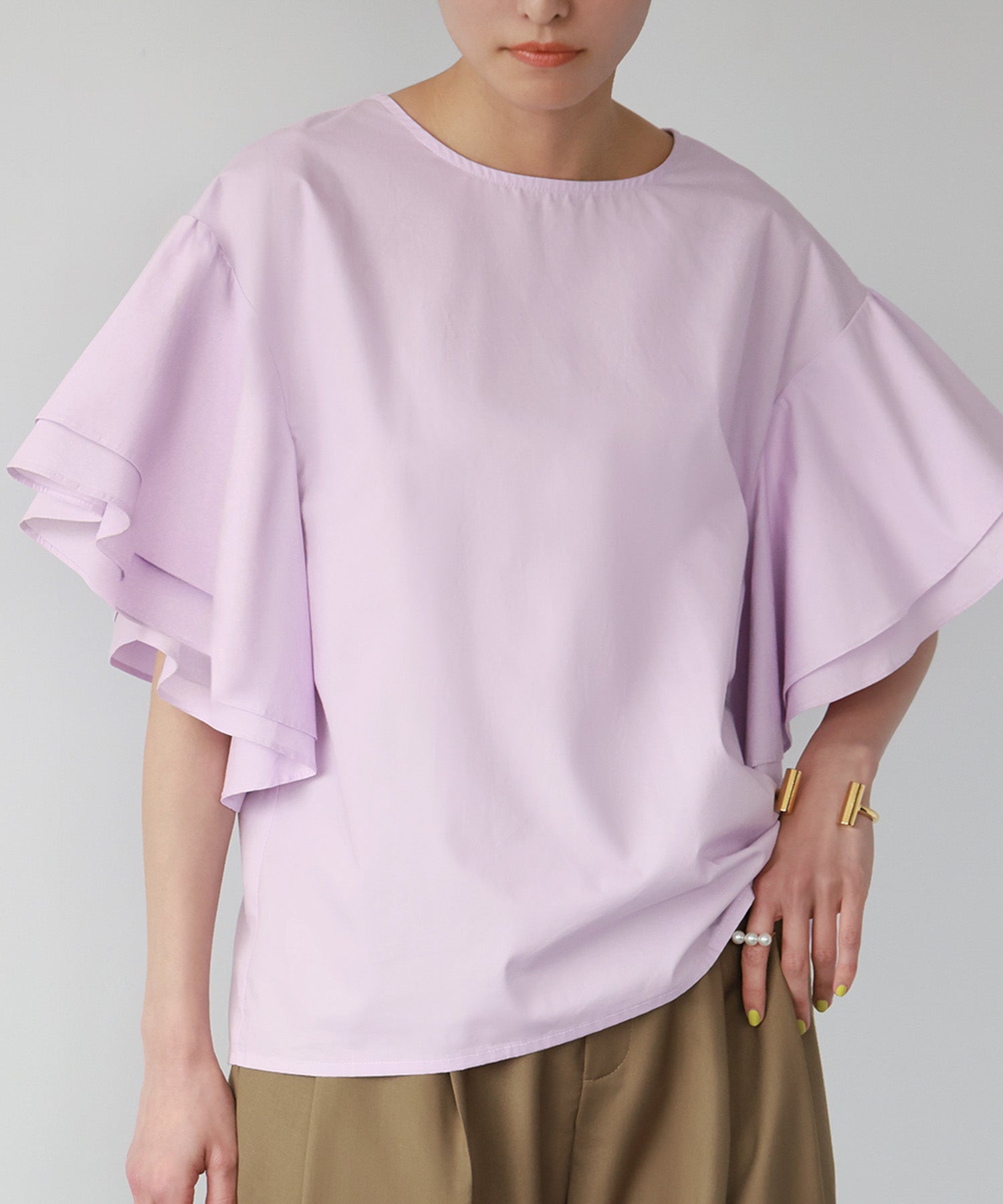 ELFRANK Flare Sleeve Drop Shoulder Blouse 【100% Cotton】【Washable】