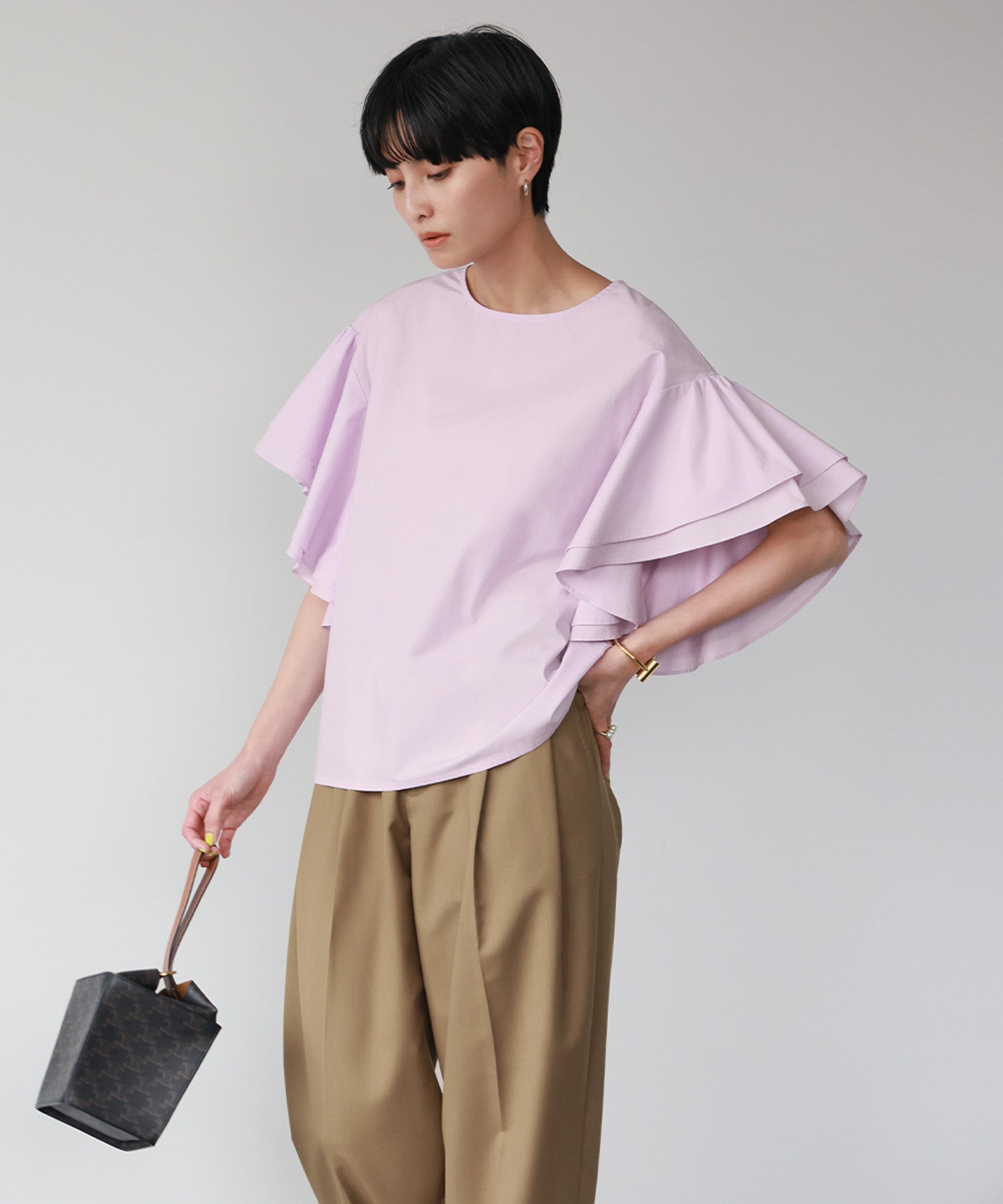 ELFRANK Flare Sleeve Drop Shoulder Blouse 【100% Cotton】【Washable】