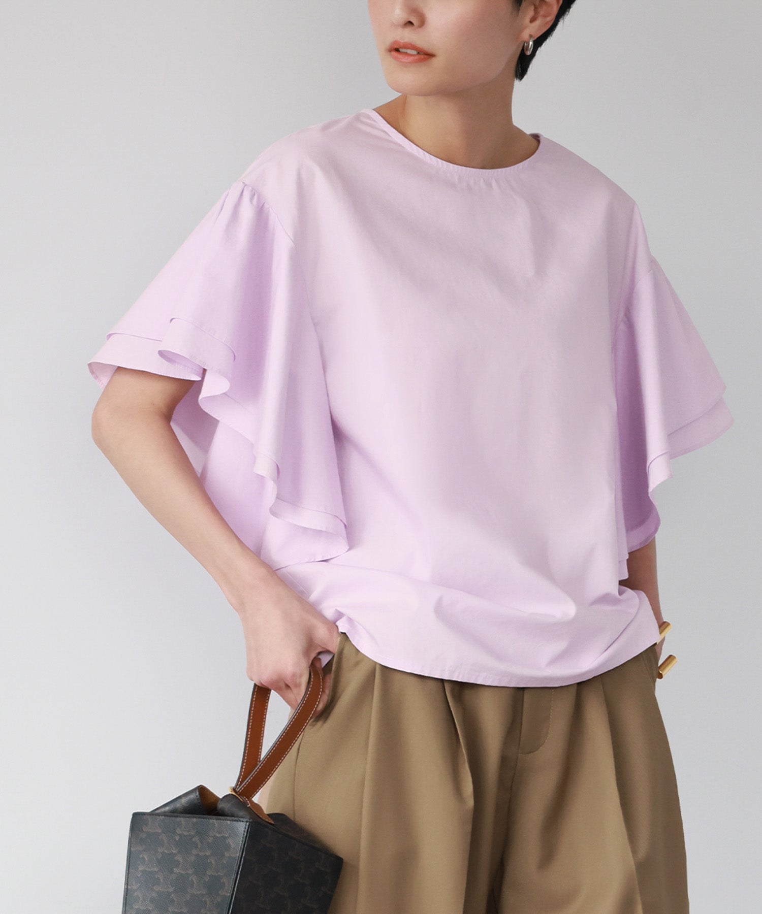 ELFRANK Flare Sleeve Drop Shoulder Blouse 【100% Cotton】【Washable】
