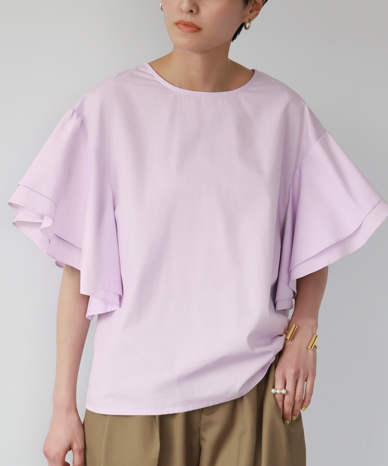 ELFRANK Flare Sleeve Drop Shoulder Blouse 【100% Cotton】【Washable】