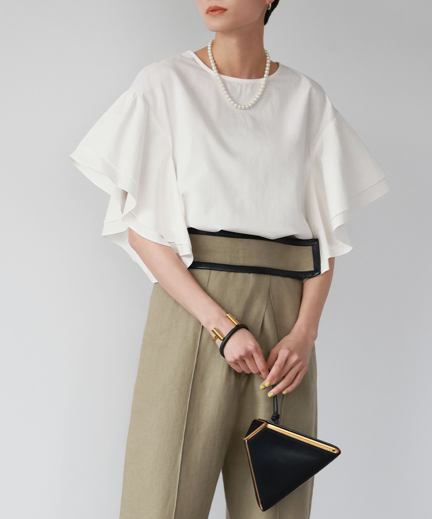 ELFRANK Flare Sleeve Drop Shoulder Blouse 【100% Cotton】【Washable】