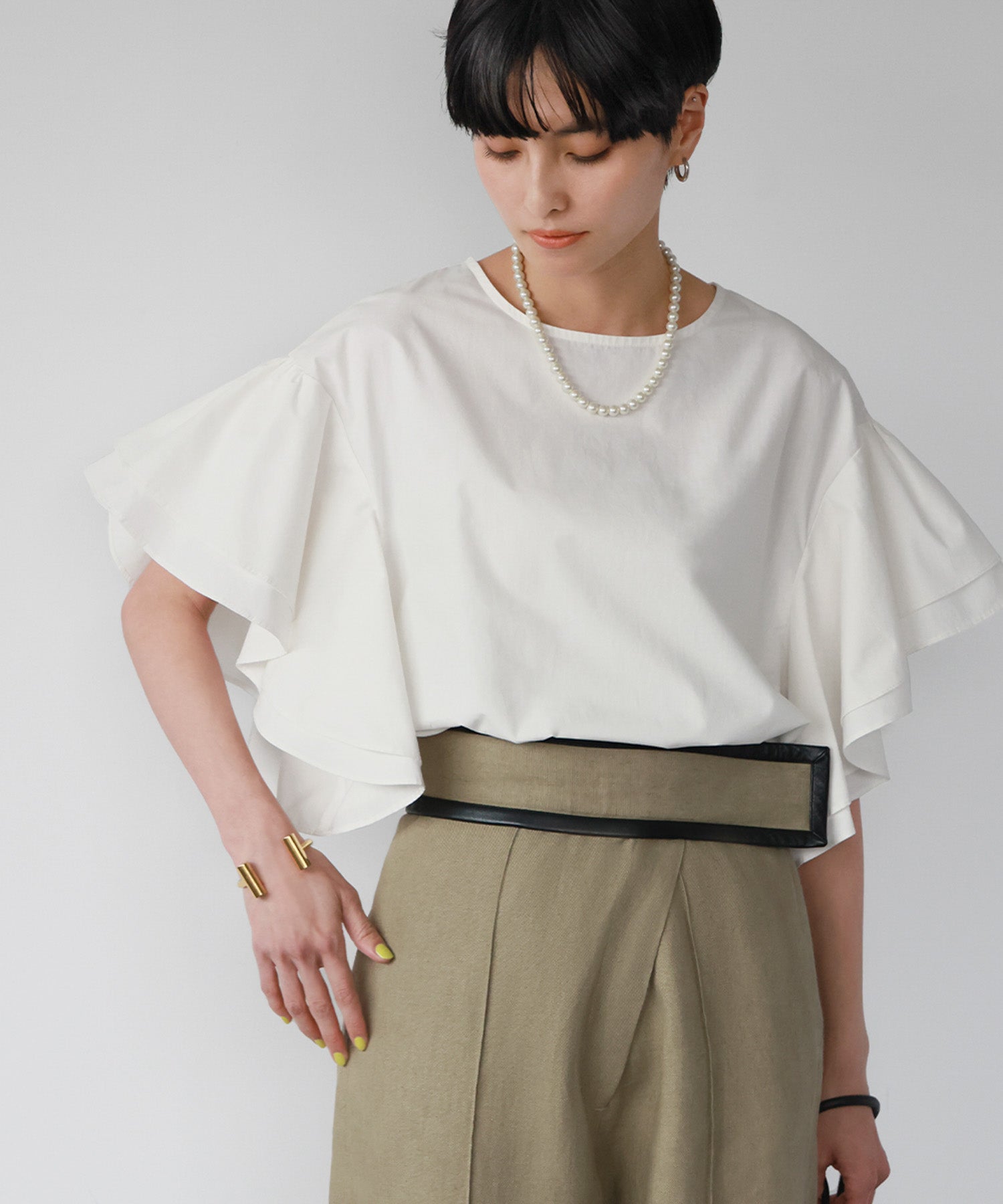 ELFRANK Flare Sleeve Drop Shoulder Blouse 【100% Cotton】【Washable】