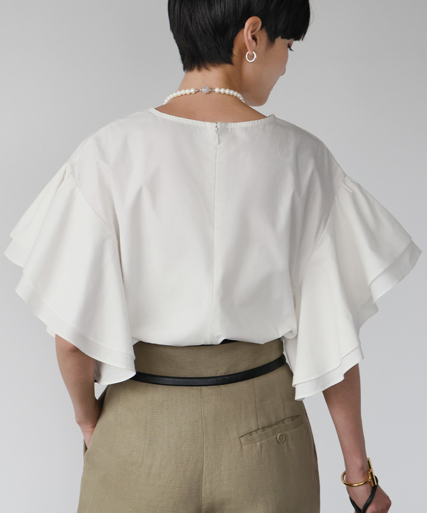 ELFRANK Flare Sleeve Drop Shoulder Blouse 【100% Cotton】【Washable】