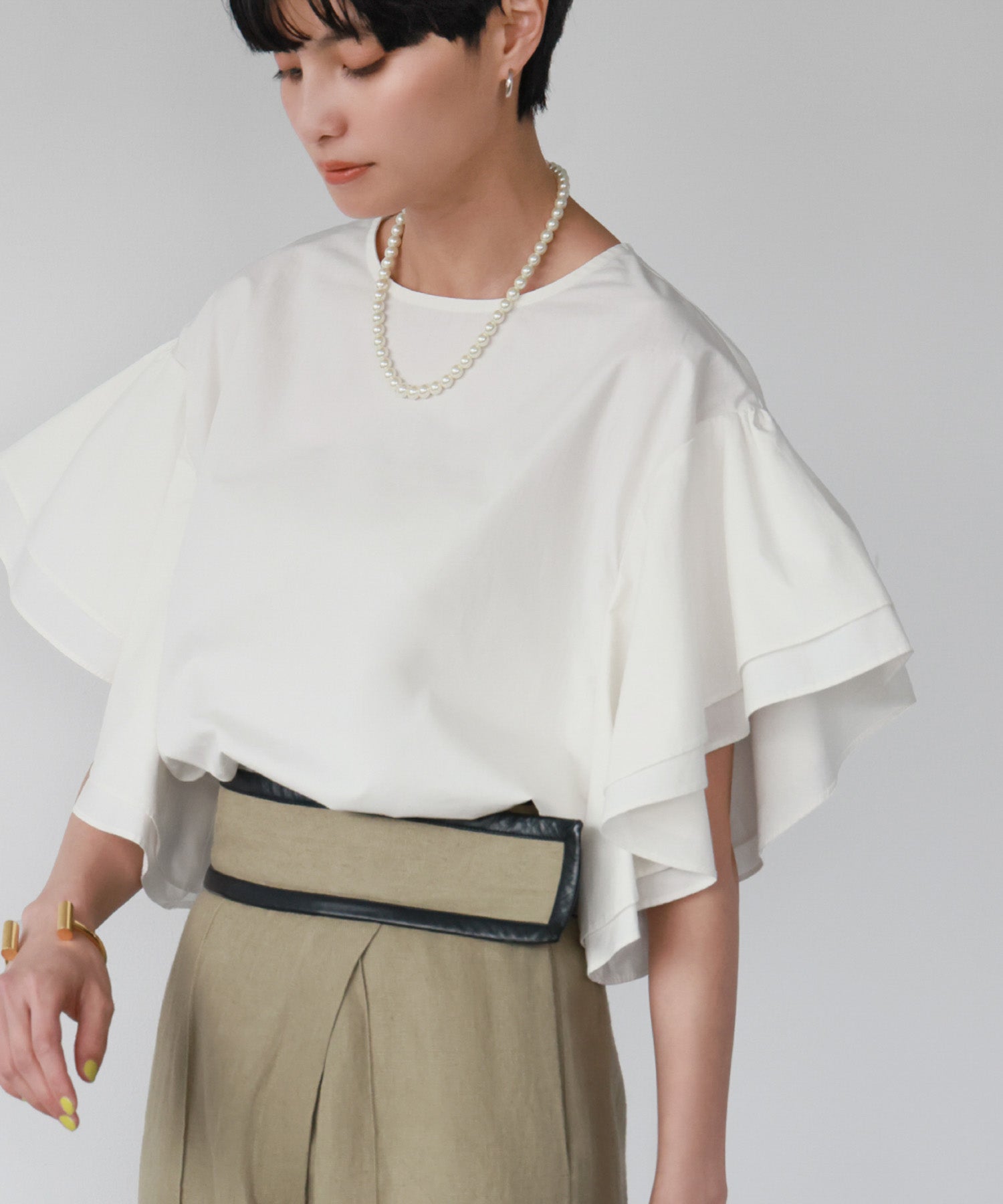 ELFRANK Flare Sleeve Drop Shoulder Blouse 【100% Cotton】【Washable】
