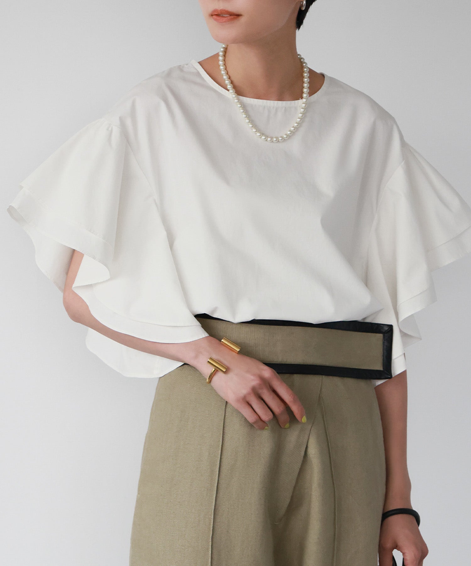 ELFRANK Flare Sleeve Drop Shoulder Blouse 【100% Cotton】【Washable】