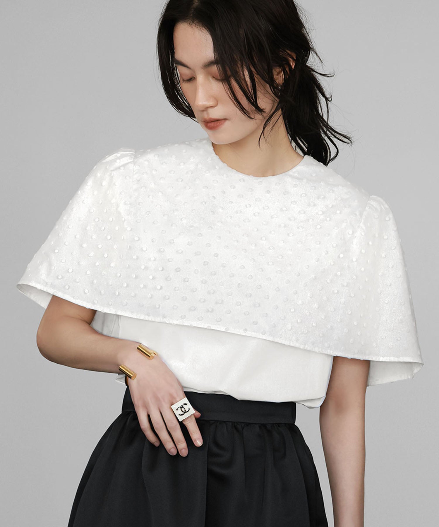 ELFRANK Dot Tulle Cape Blouse