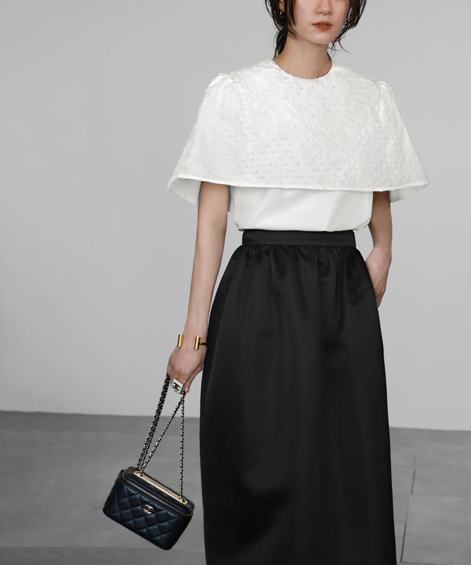 ELFRANK Dot Tulle Cape Blouse
