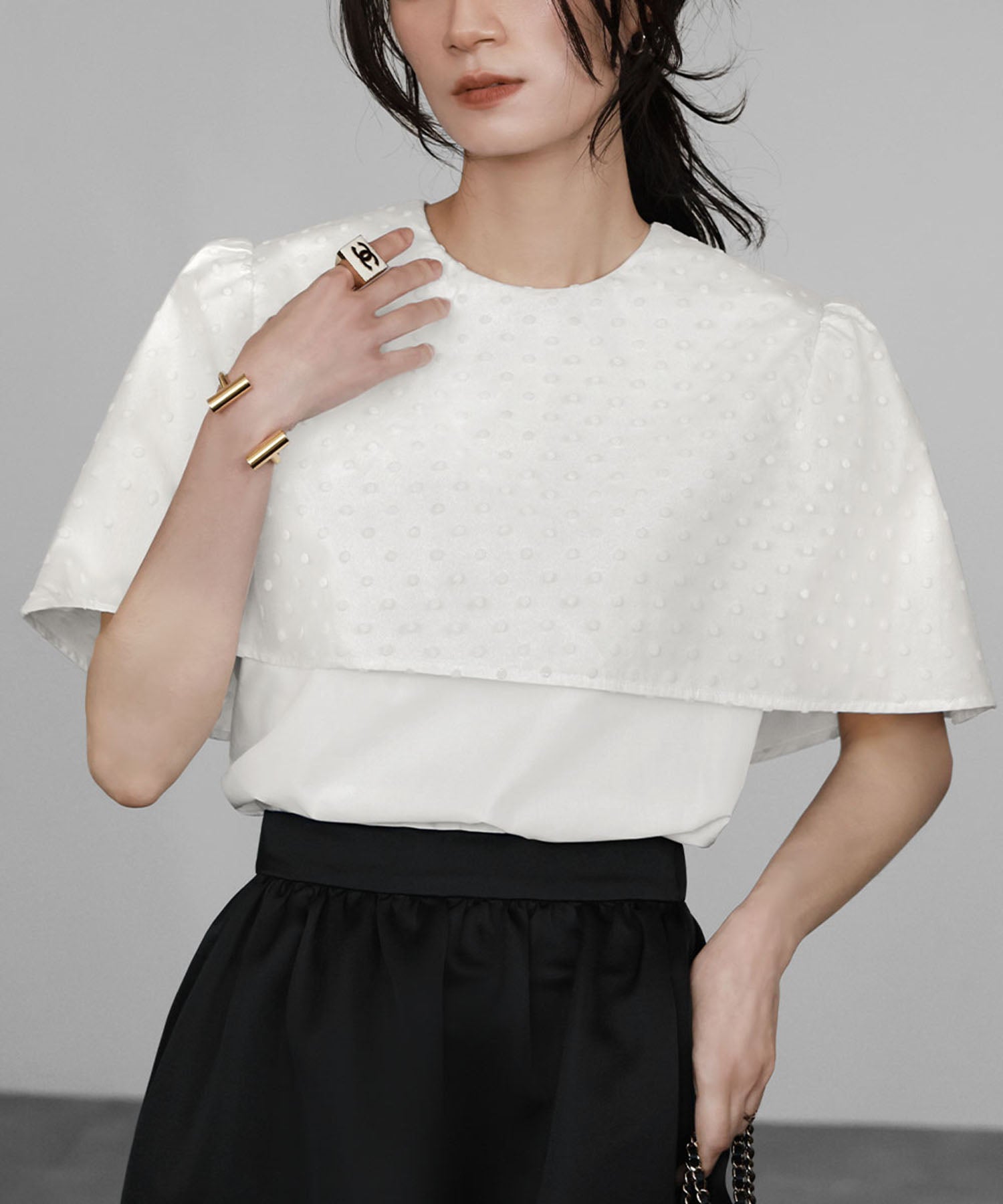ELFRANK Dot Tulle Cape Blouse