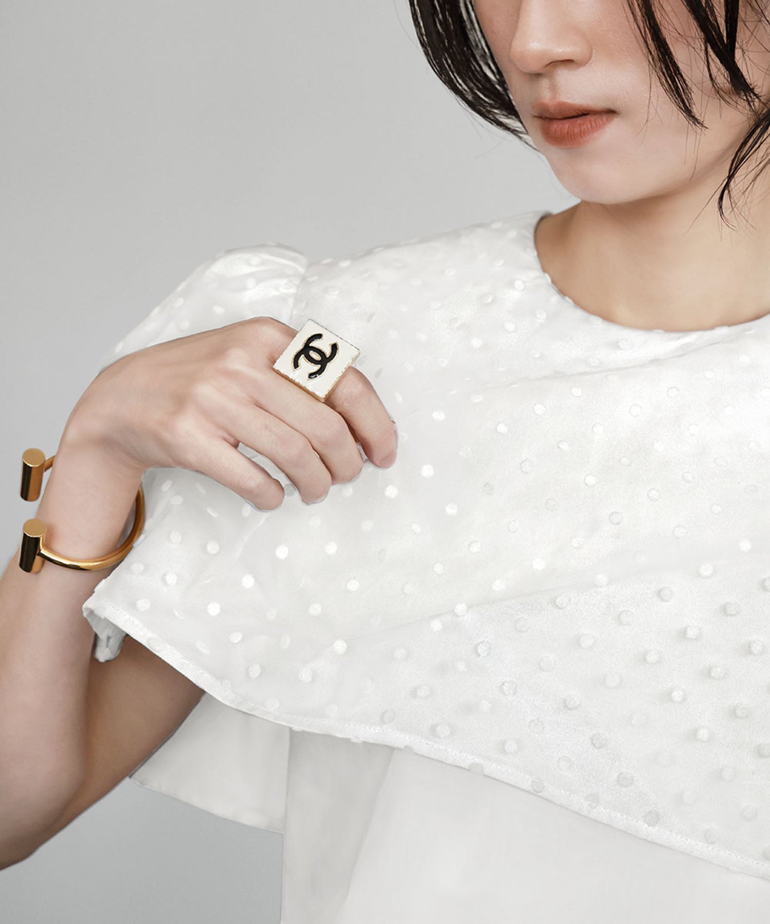ELFRANK Dot Tulle Cape Blouse
