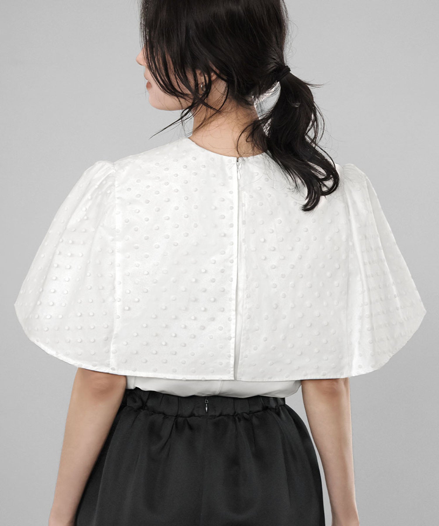ELFRANK Dot Tulle Cape Blouse