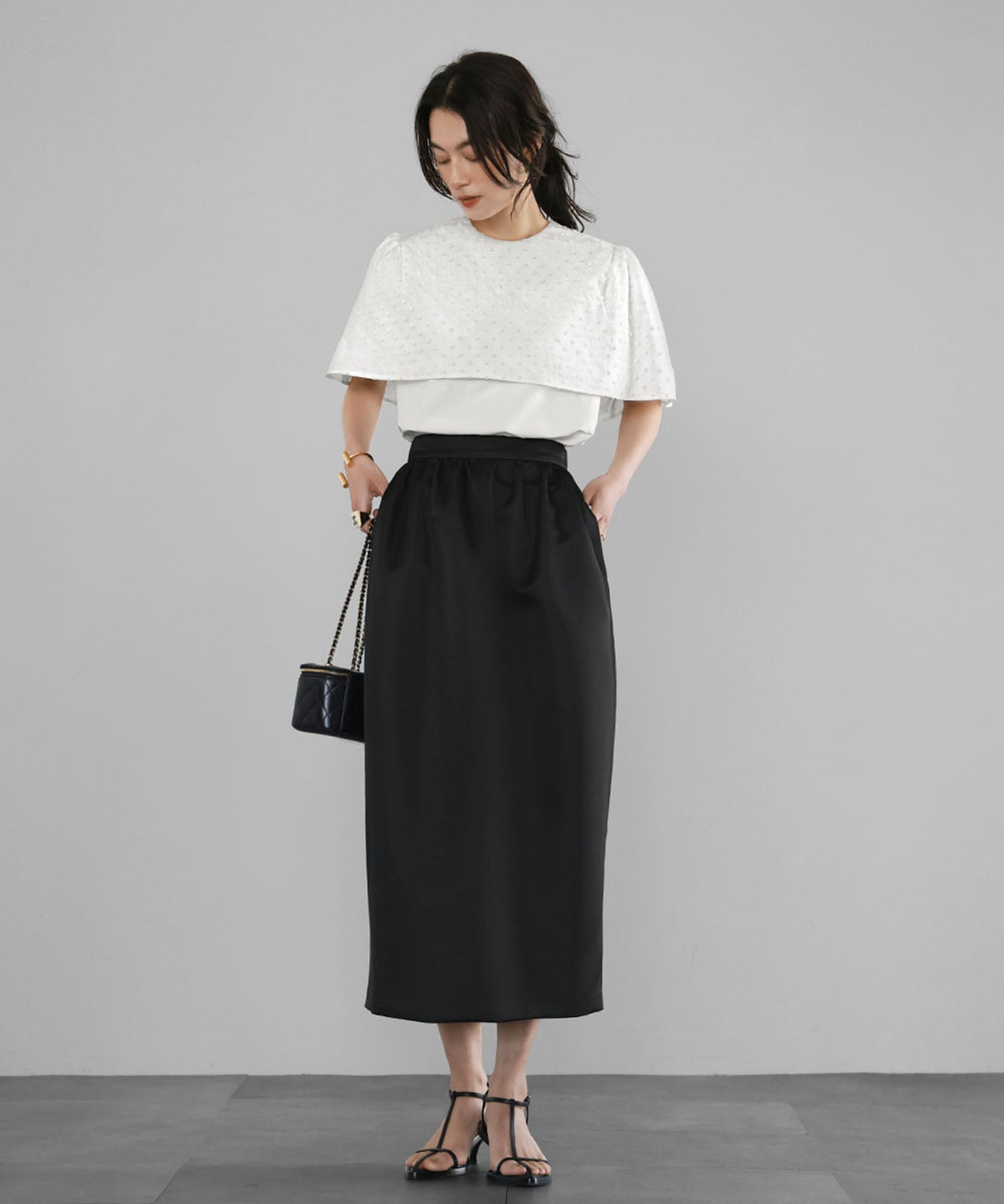 ELFRANK Dot Tulle Cape Blouse