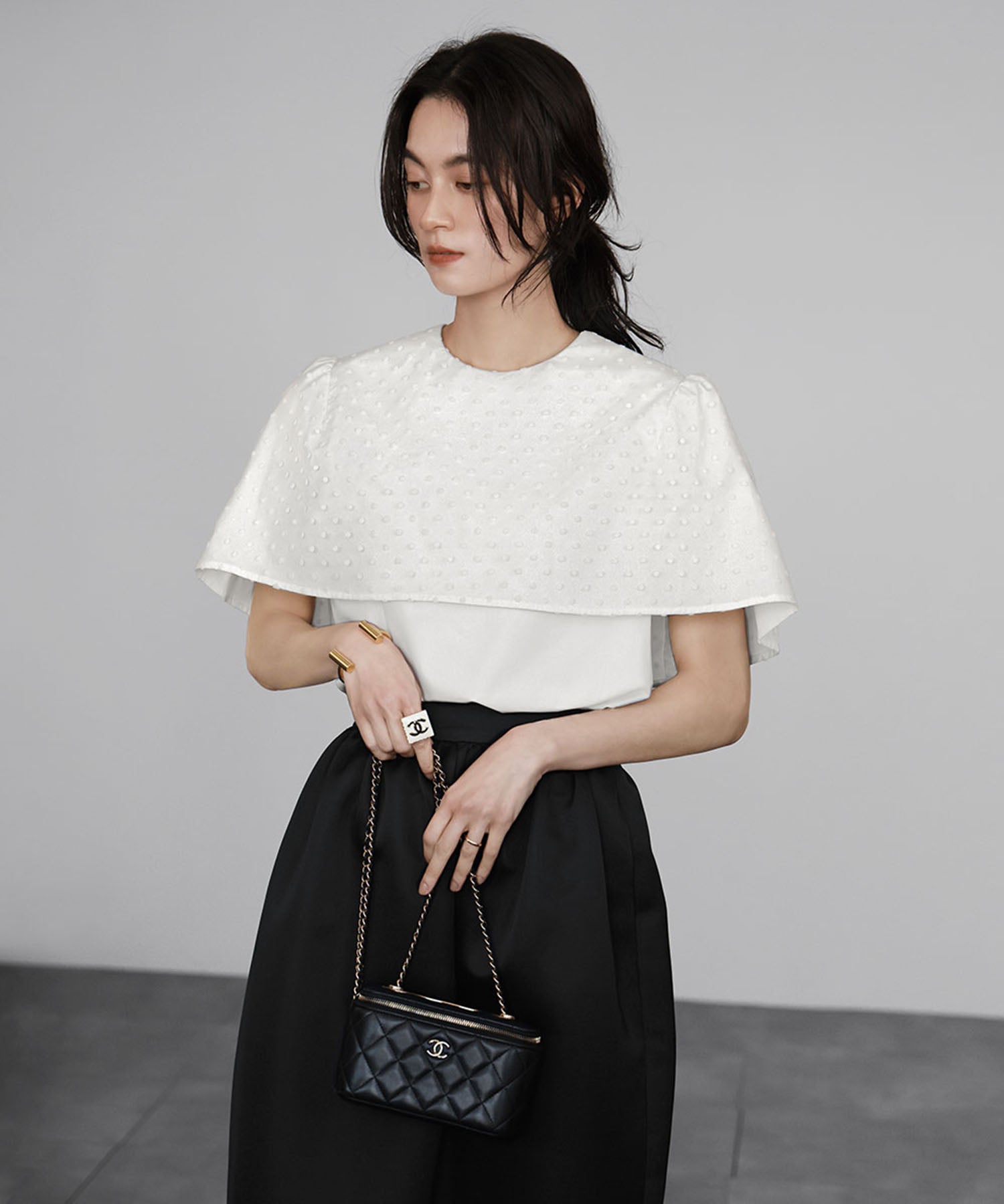 ELFRANK Dot Tulle Cape Blouse