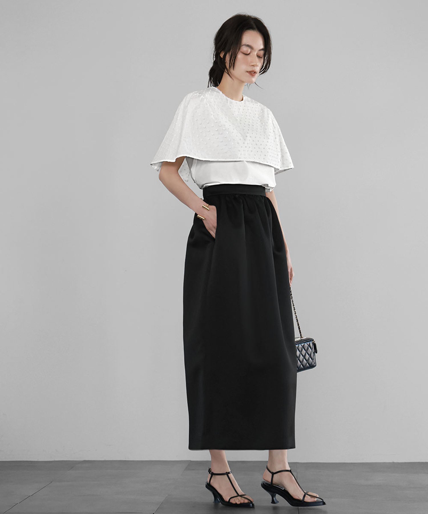ELFRANK Dot Tulle Cape Blouse