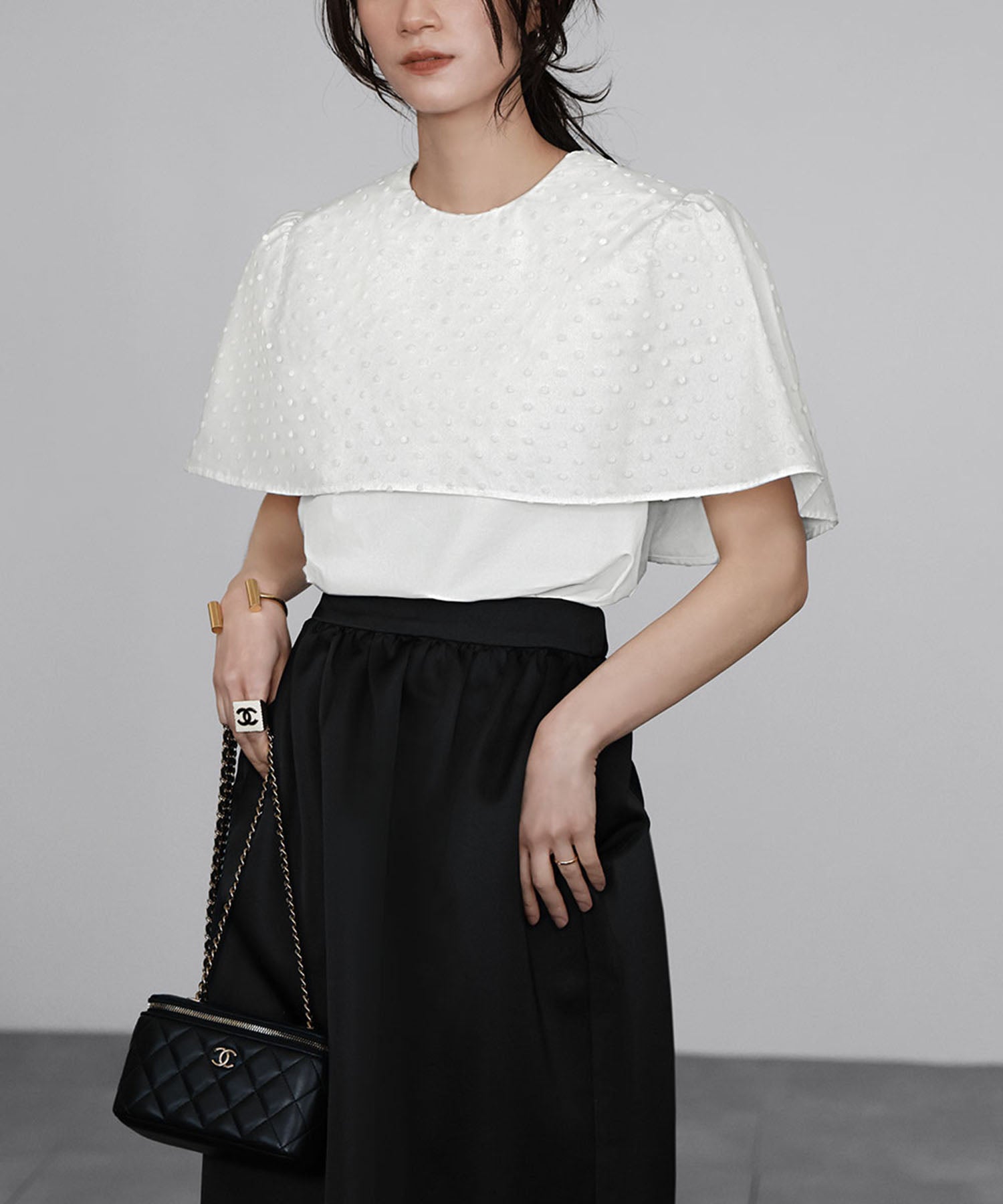 ELFRANK Dot Tulle Cape Blouse