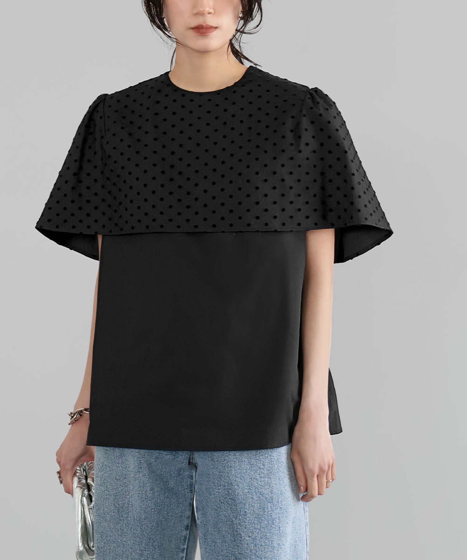 ELFRANK Dot Tulle Cape Blouse