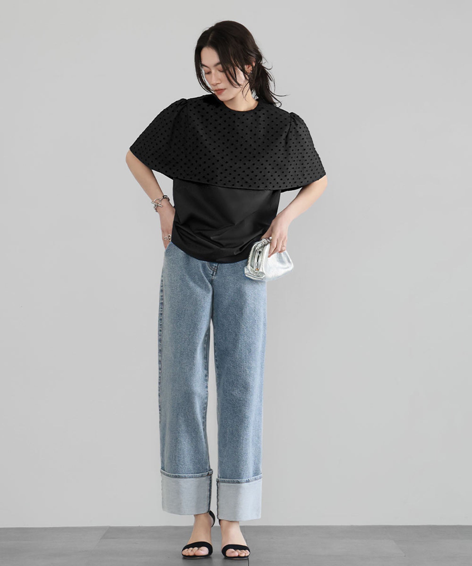 ELFRANK Dot Tulle Cape Blouse