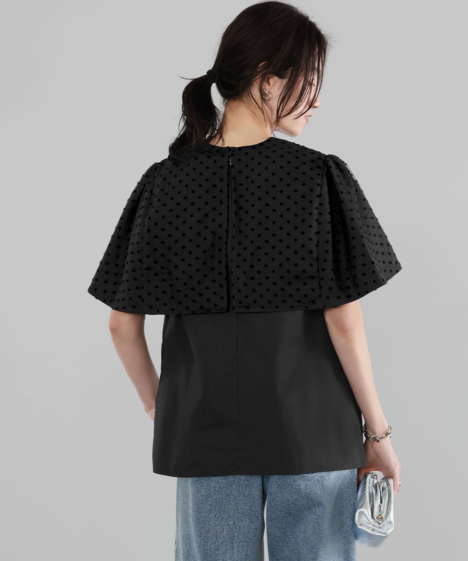 ELFRANK Dot Tulle Cape Blouse