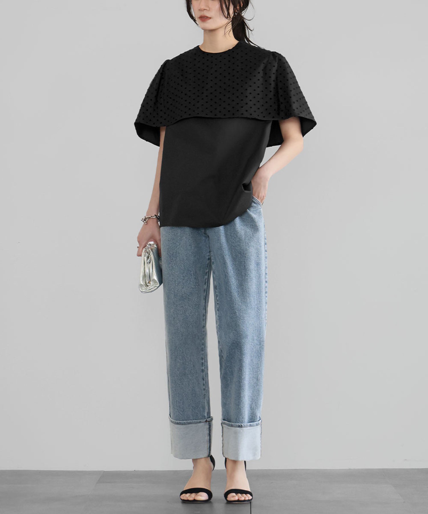 ELFRANK Dot Tulle Cape Blouse