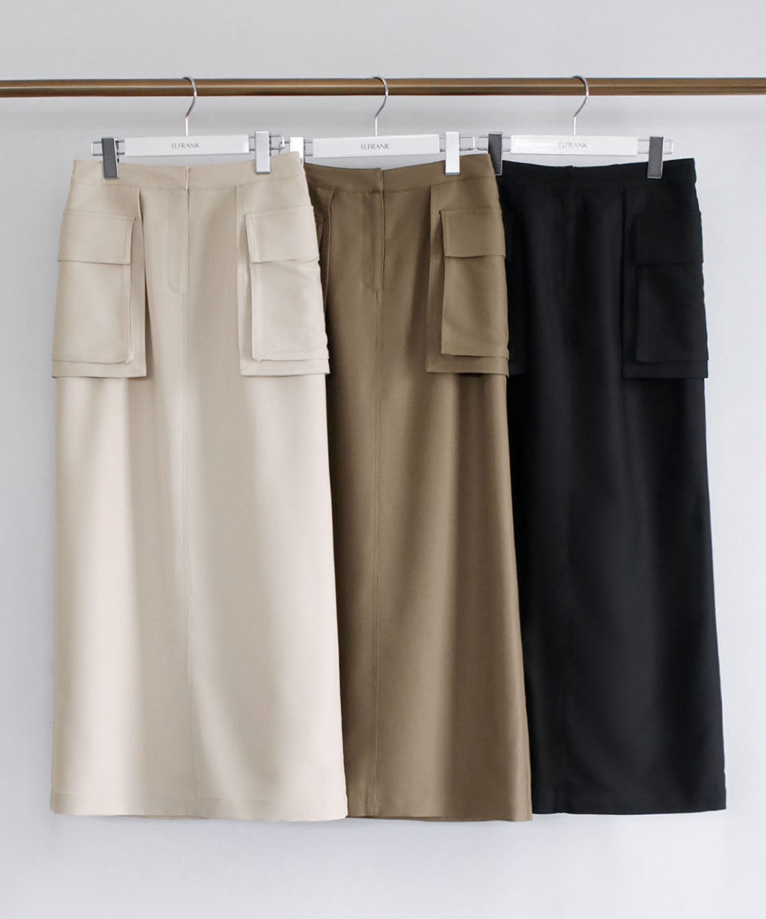 エルフランク ELFRANK ユーティリティロングタイトスカート【洗える】 （カーキ） カーキ