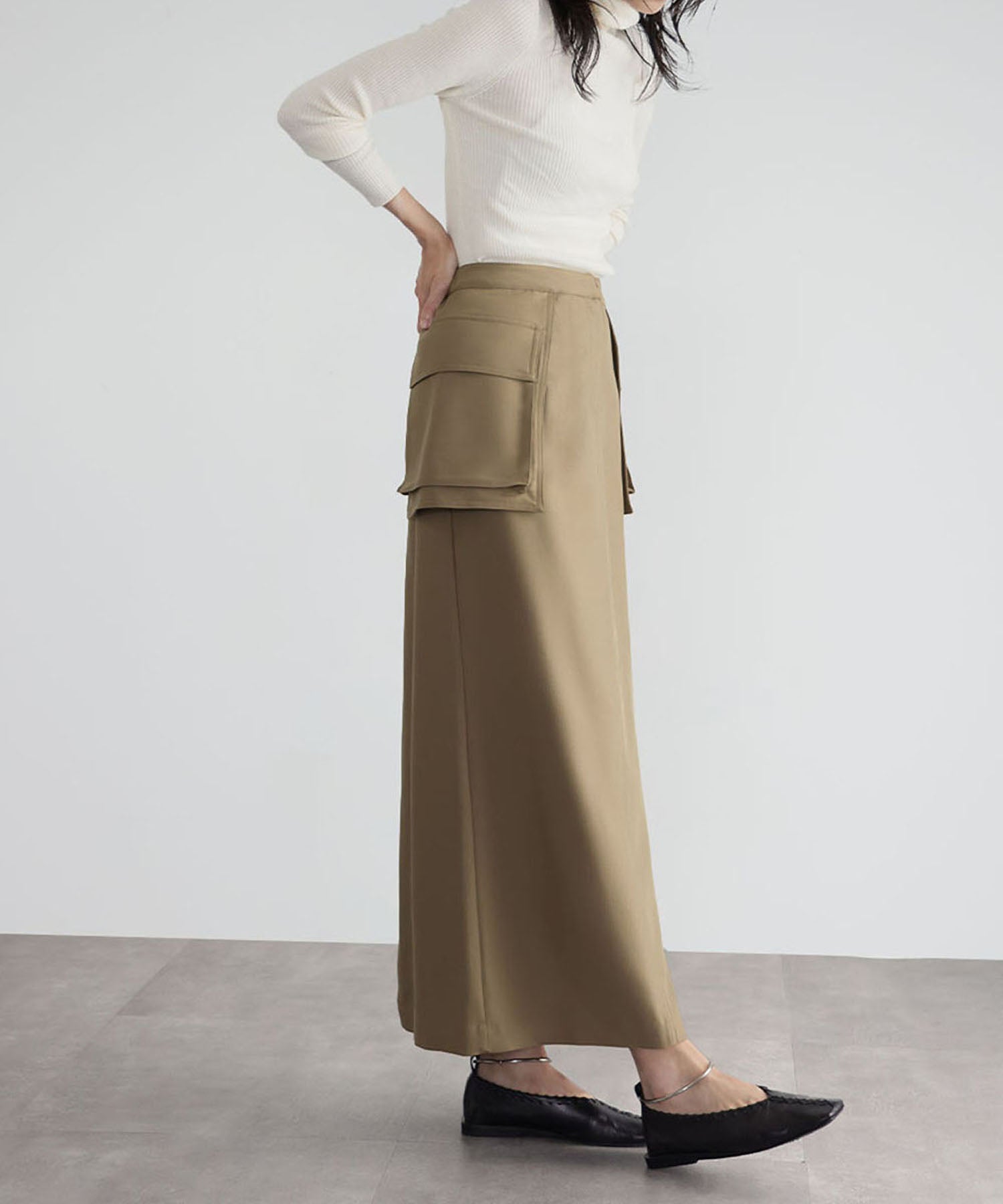 エルフランク ELFRANK ユーティリティロングタイトスカート【洗える】 （カーキ） カーキ