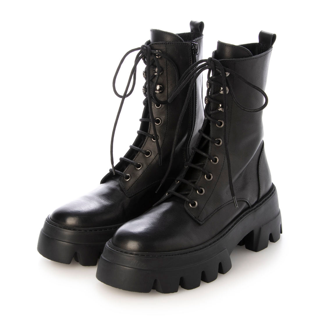 【本革 / イタリア製】 エレナ ELENA レースアップショートブーツ （BLK） BLK