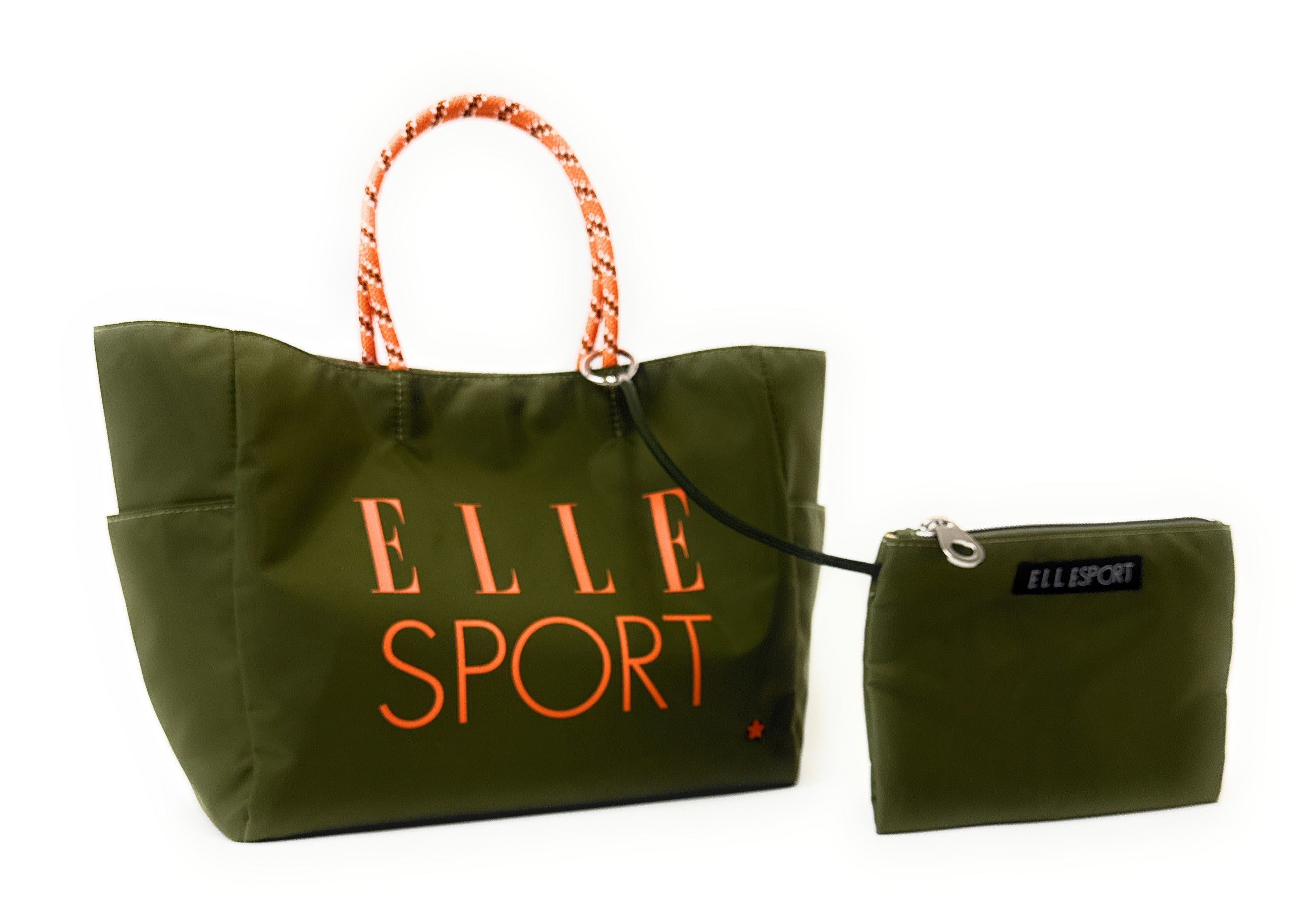エルスポーツ ELLESPORT ロープハンドル トートバッグ Mサイズ ミニポーチ付き 軽量 はっ水 （カーキ(KHAKI)） カーキ(KHAKI)